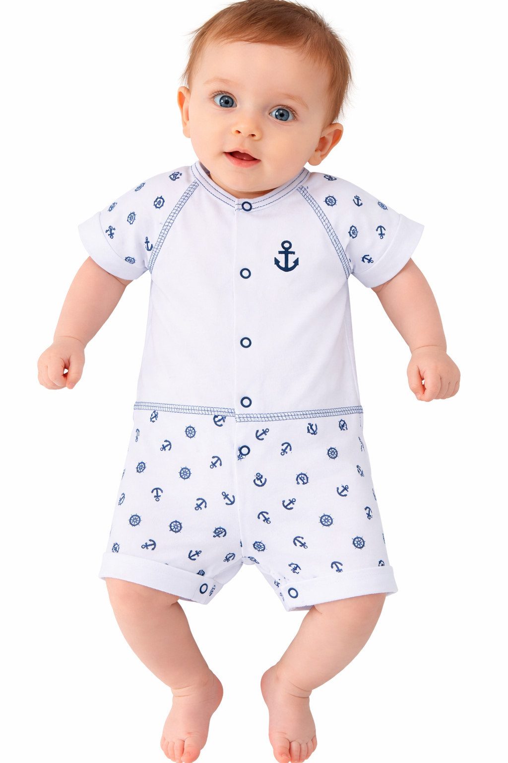 La Bortini Spieler Kurzer Baby Strampler Romper in Weiß mit Anker aus reiner Baumwolle, 44 50 56 62 68 74 80 86 92 98 104
