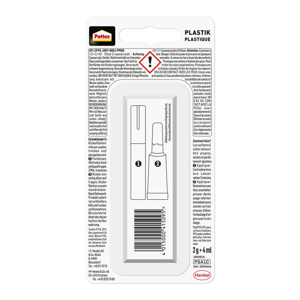Pattex Bastelkleber Pattex Sekundenkleber Plastix Flüssig 2 g + 4 ml
