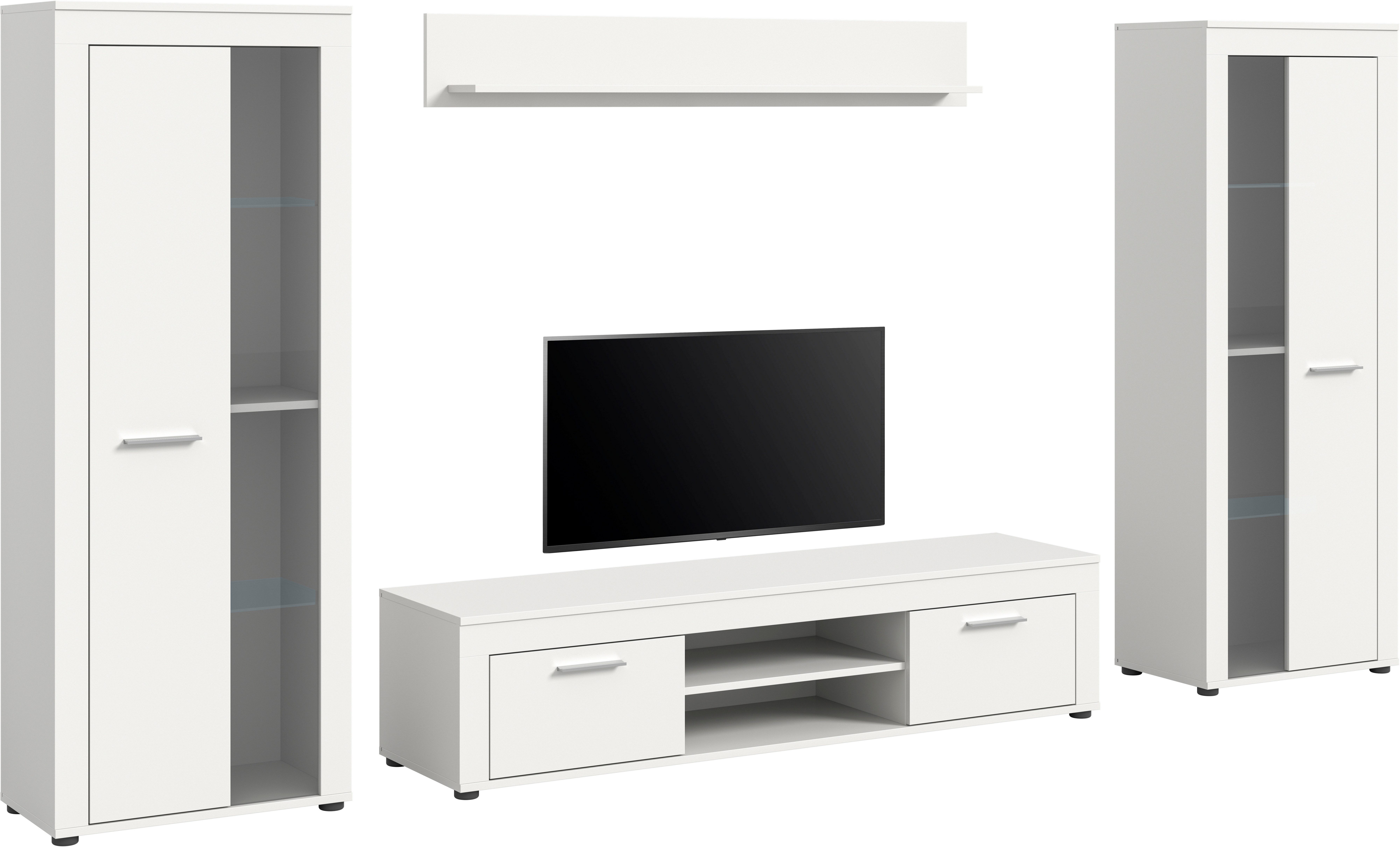 OTTO home Wohnwand AOSTA, Breite 310cm, 4-teilige Wohn-Kombination, (bestehend aus: 2x Vitrine, Lowboard, Wandboard), Wohnwand, Kombination, Anbauwand, Möbel Set, Schrankwand, Möbel Kombi