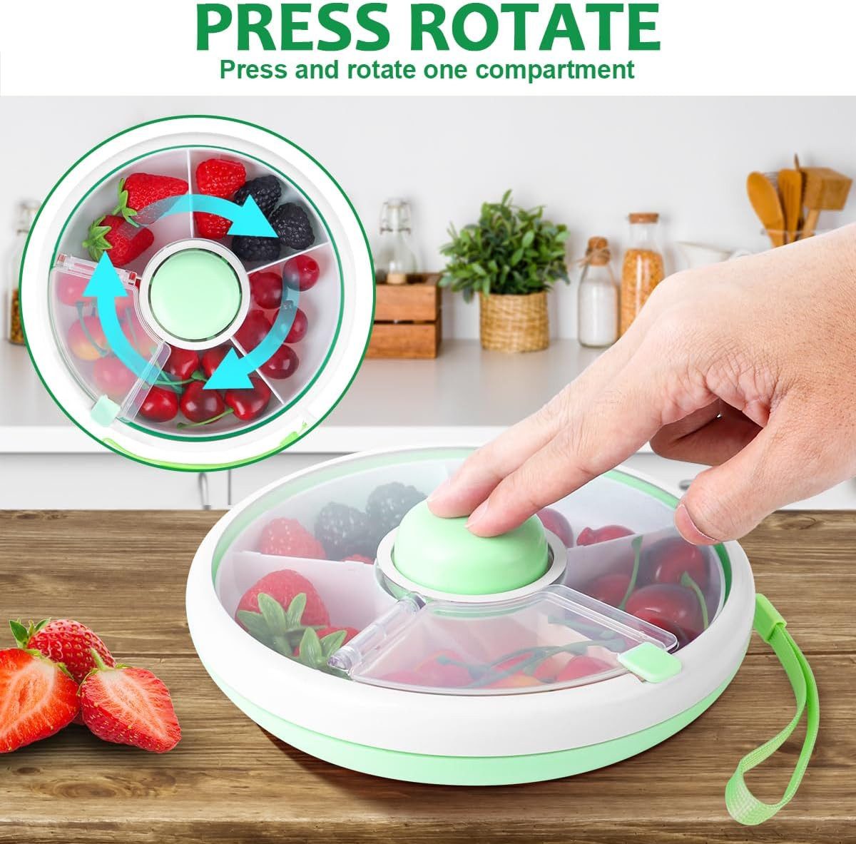 FELIXLEO Frischhaltedose Drehbare Snackbox mit 5 Fächern Snack Spinner mit Deckel Grün – Bild 2 von 5