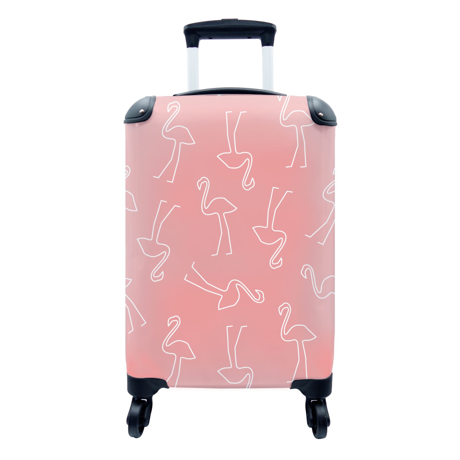 MuchoWow Handgepäckkoffer Flamingo - Linienkunst - Rosa - Muster, 4 Rollen, Reisetasche mit rollen, Handgepäck für Ferien, Trolley, Reisekoffer