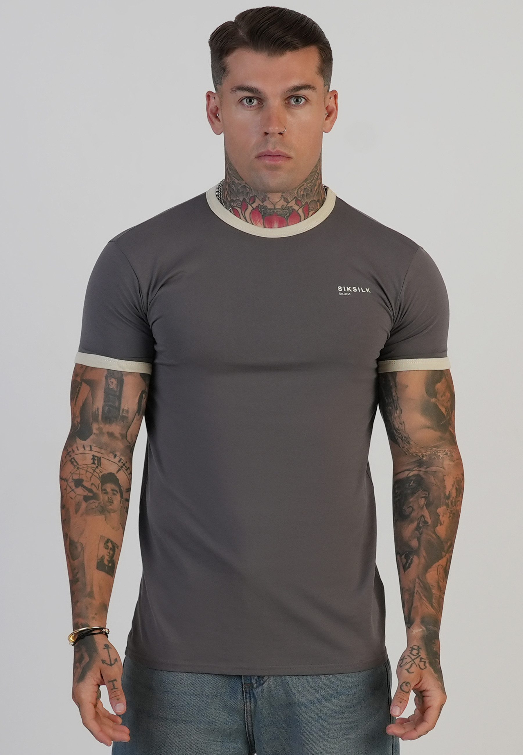 T-Shirt SikSilk Herren Ringer T-Shirt