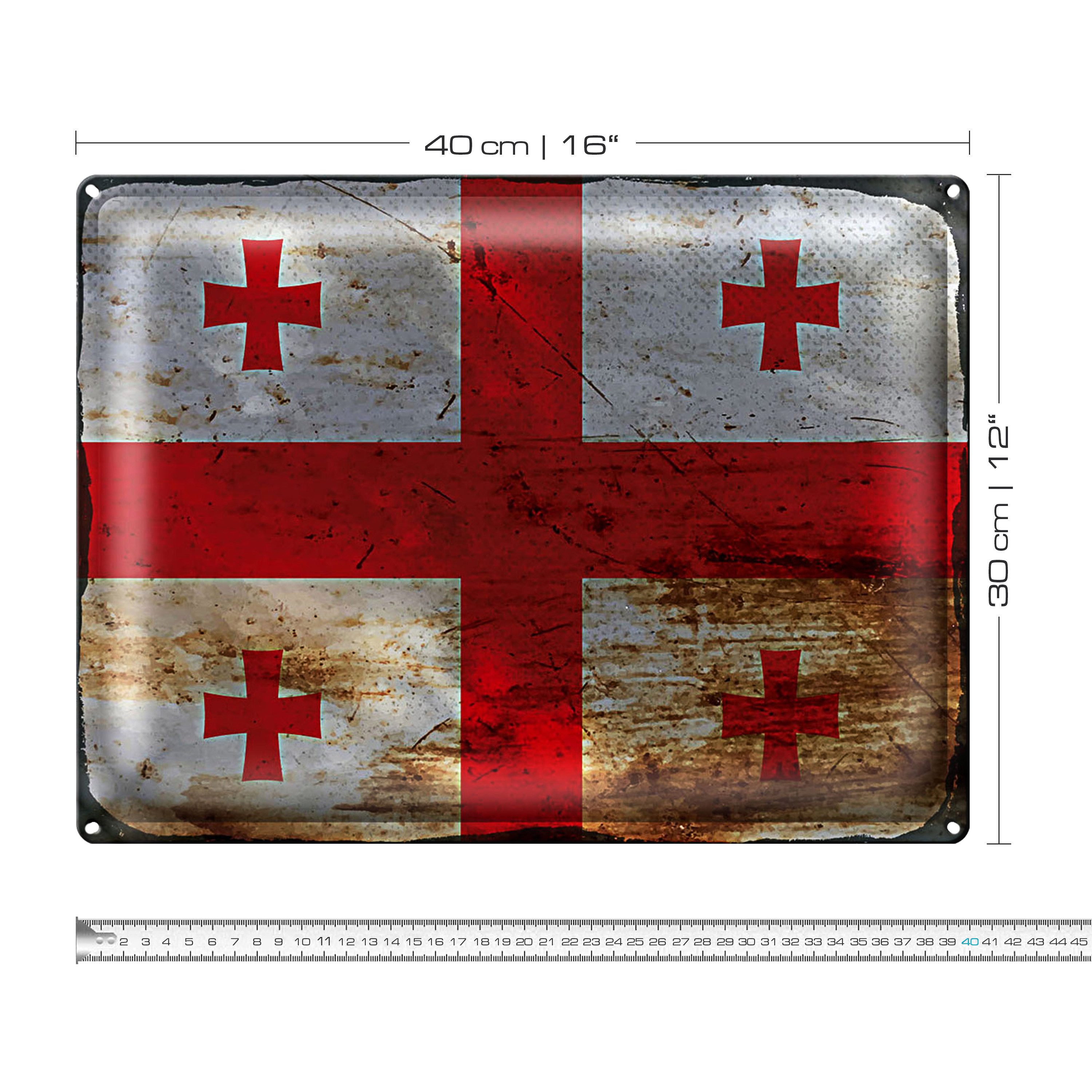 Roomando Metallschild Flagge Georgien 40x30cm Flag of Georgia Rost