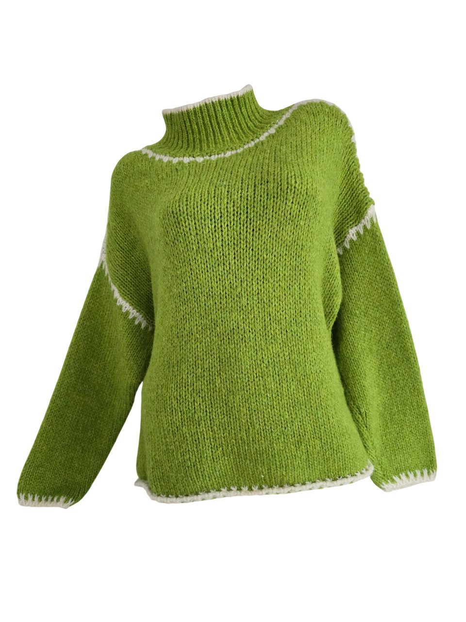 Sa-Lucca Strickpullover kuschelweicher Damen Strickpullover mit hohem Stehkragen (1-tlg) Rollkragen mit kontrastfarbenen Abschluss