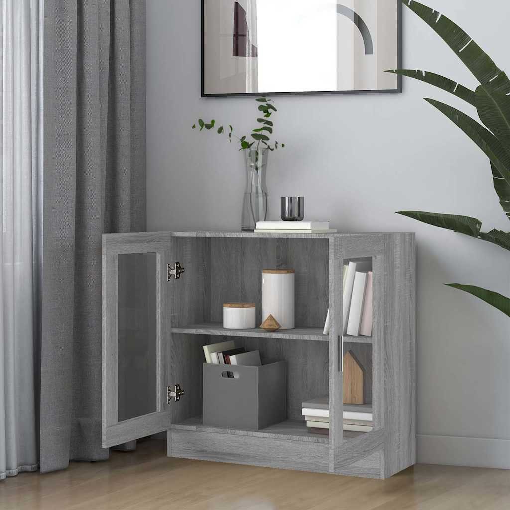 furnicato Vitrine Vitrinenschrank Grau Sonoma 82,5x30,5x80 cm aus Holzwerkstoff und Glas (1-St) Schaufenker mit zwei Fächern, Glastüren und inkl. Wandhalterung – Bild 4 von 5