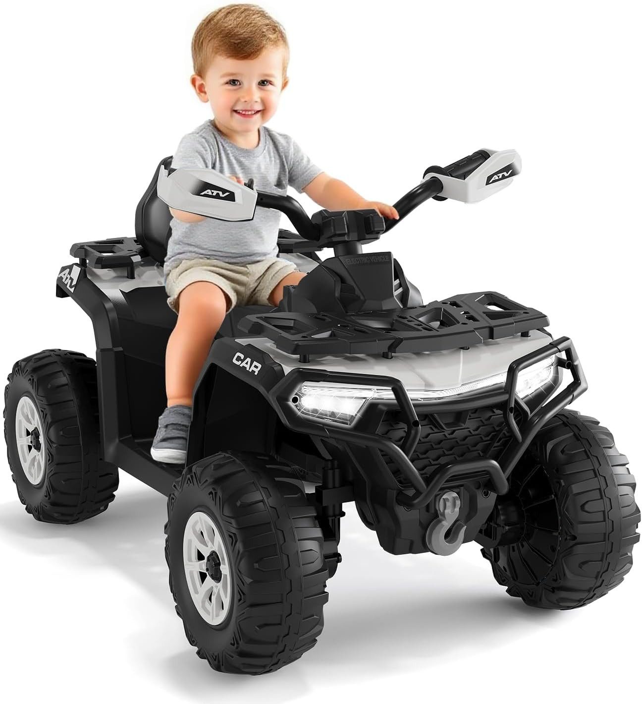 GarveeMore Elektro-Kinderauto 12V Elektroquad für Kinder, Gelände-ATV für Kinder von 3 bis 8 Jahren, 2 x 35W Motoren, Fernbedienung, 12V 4,5-Ah-Akku, LED-Scheinwerfer