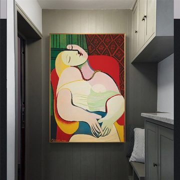 TPFLiving Kunstdruck (OHNE RAHMEN) Poster - Leinwand - Wandbild, Picasso - Träumende Frau (Motiv in verschiedenen Größen), Farben: Leinwand bunt - Größe: 20x30cm