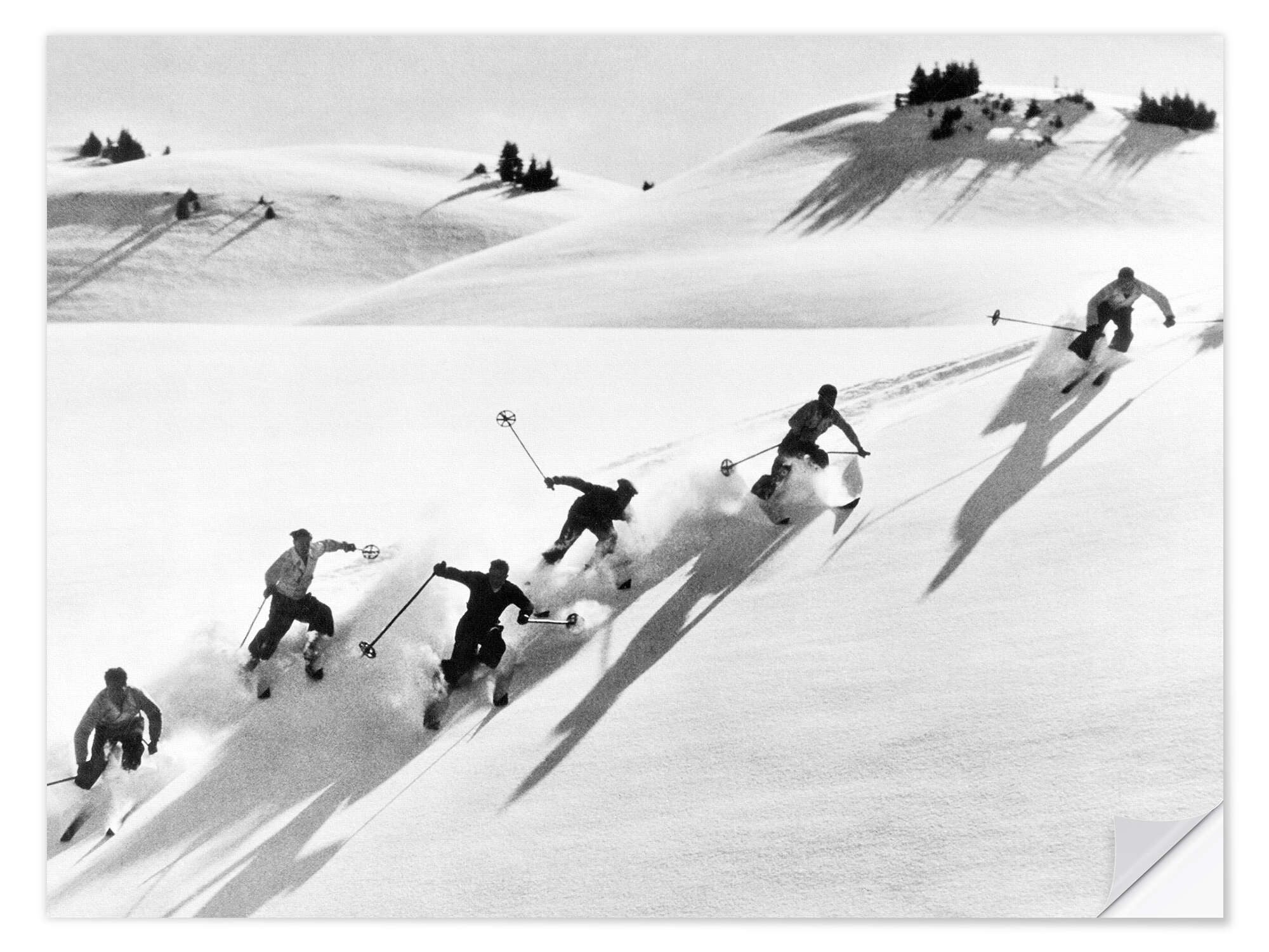 Posterlounge Wandfolie Vintage Ski Collection, Sechs Skifahrer bei der Abfahrt, Vintage Fotografie