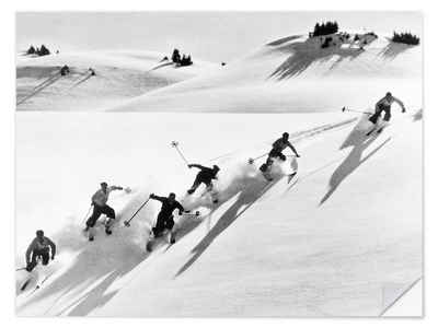 Posterlounge Wandfolie Vintage Ski Collection, Sechs Skifahrer bei der Abfahrt, Vintage Fotografie