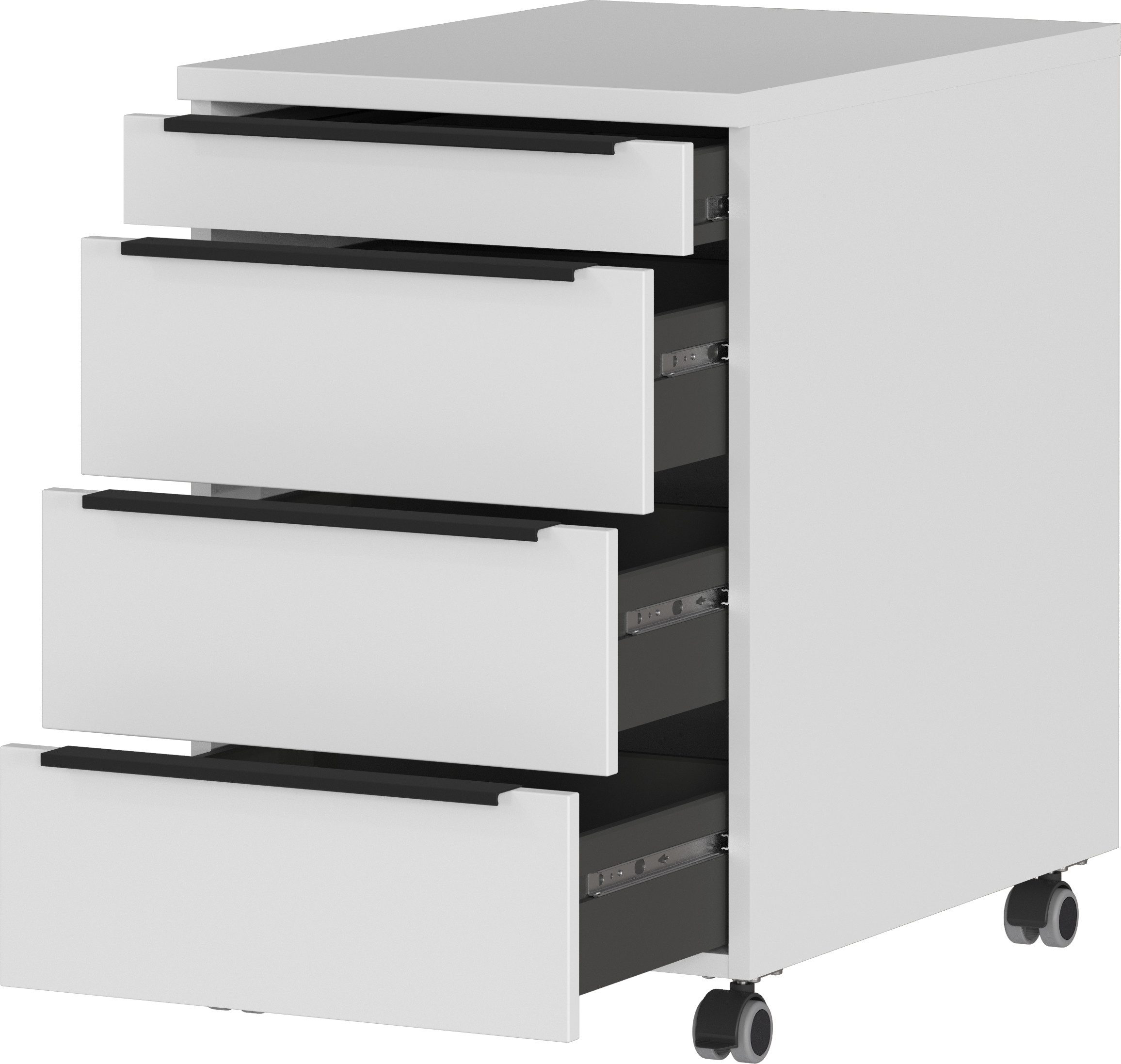 GERMANIA Rollcontainer Mailand, mit 4 Schubladen, optional mit Schubladendämpfung, Utensilienfach, 42x63 cm, Made in Germany