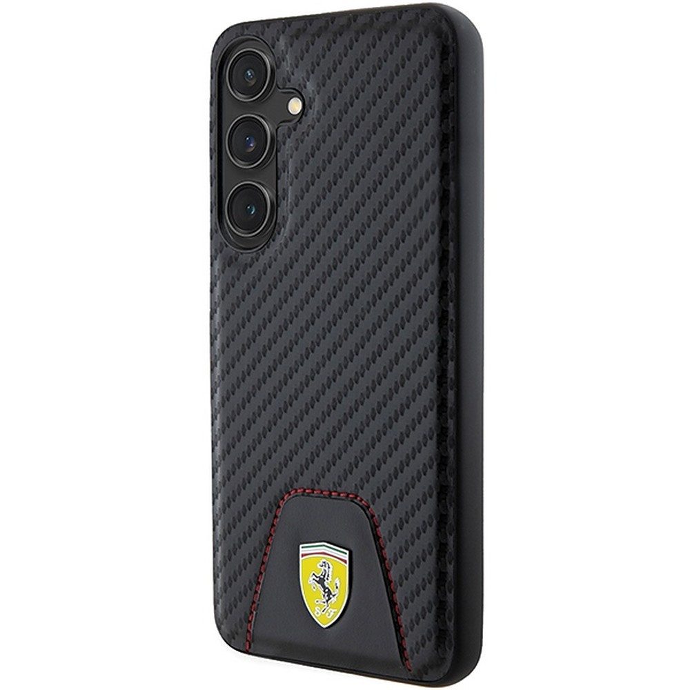 Ferrari Handyhülle Carbon Lederakzent Cover, Carbon-Optik, Leder-Akzent, Metall-Logo, Kameraschutz