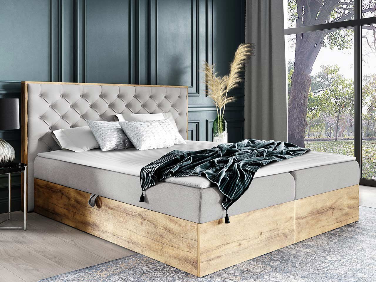 MIRJAN24 Boxspringbett Wood 3 (mit Hauptmatratze, günstig online kaufen