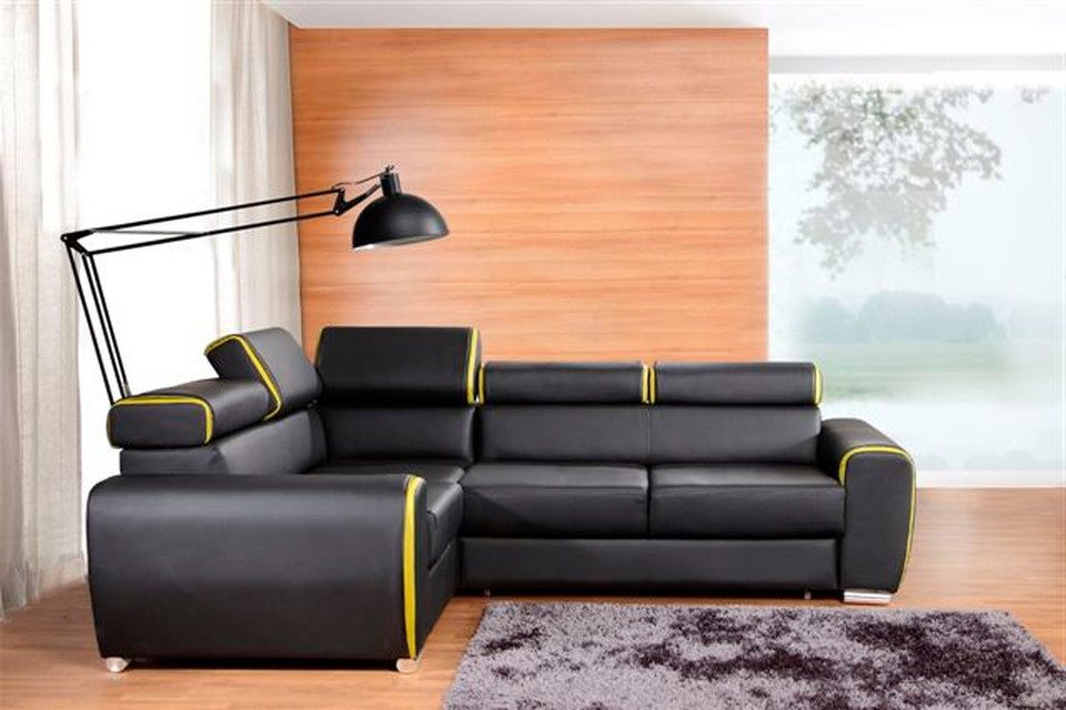 Xlmoebel Ecksofa Sofa mit Schlaffunktion in L-Form aus Leder und Stoffbezug - Ecksofa, Hergestellt in Europa