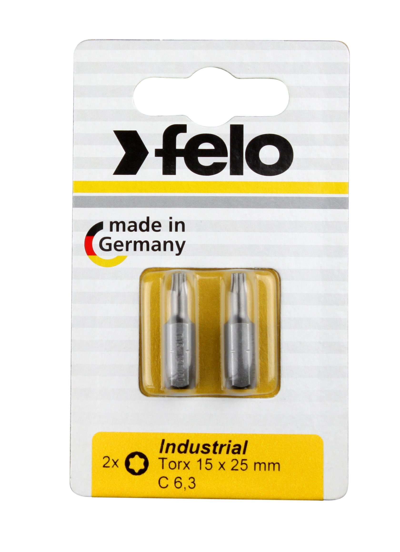 Felo Torx-Bit Felo Bit, Industrie C 6,3 x 25mm, 2 Stk auf Karte 2x Tx 15