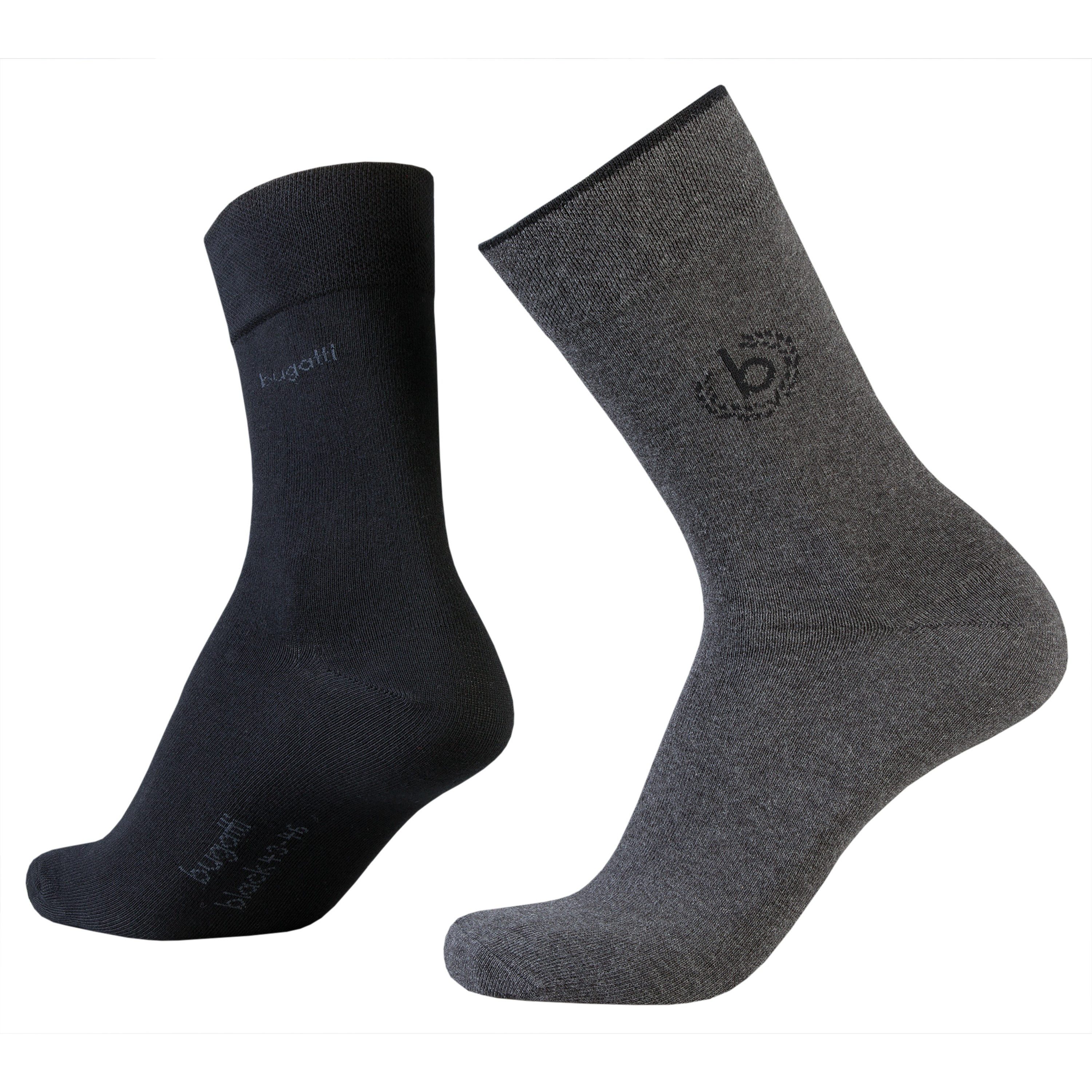 bugatti Socken bugatti Herren 2er Pack logo + uni basic anthrazit grau bugatti Herren 2er Pack logo + uni basic anthrazit grau