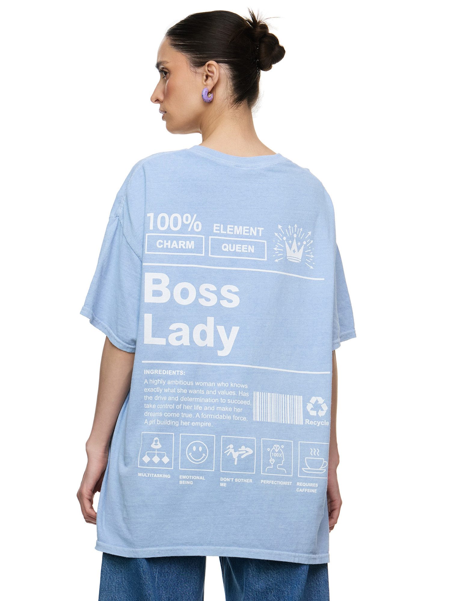 Worldclassca T-Shirt Worldclassca Oversized Print GIRL BOSS T-Shirt lang Sommer Oberteil