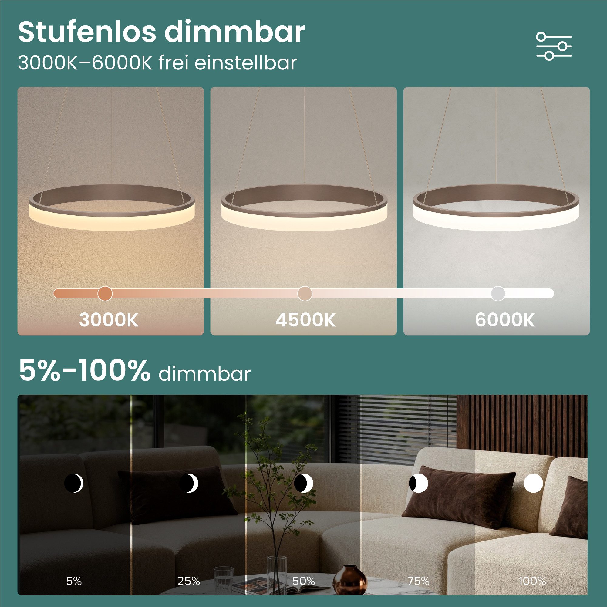 Mai & Mai Pendelleuchte Hängelampe LED-pendellampe 20W/30W stufenlos dimmbar Luvina02, LED-Deckenlampe mit drei Bedienungsmöglichkeiten – Bild 2 von 5