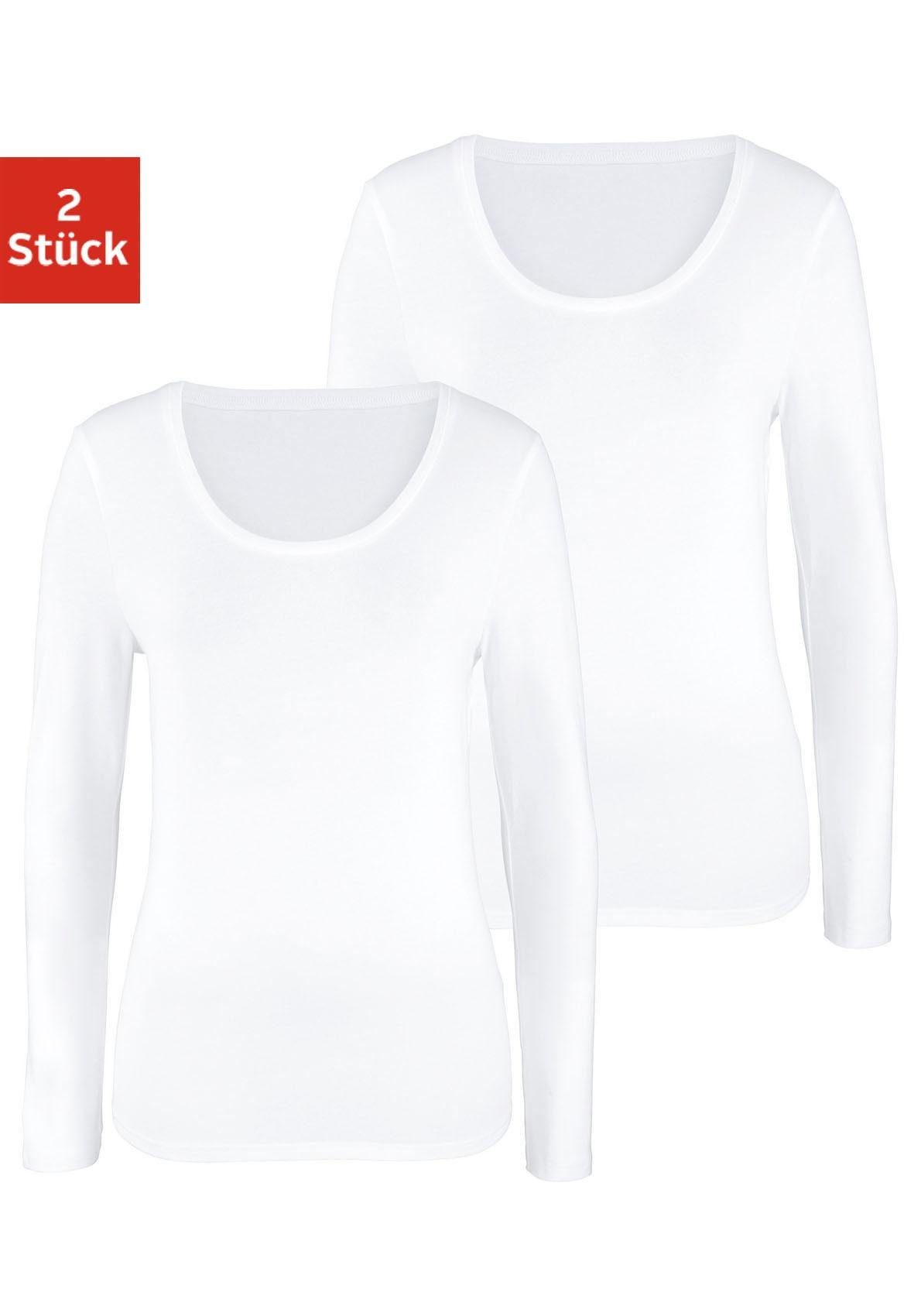 Vivance Langarmshirt "aus elastischer Baumwoll-Qualität", (2er-Pack) günstig online kaufen