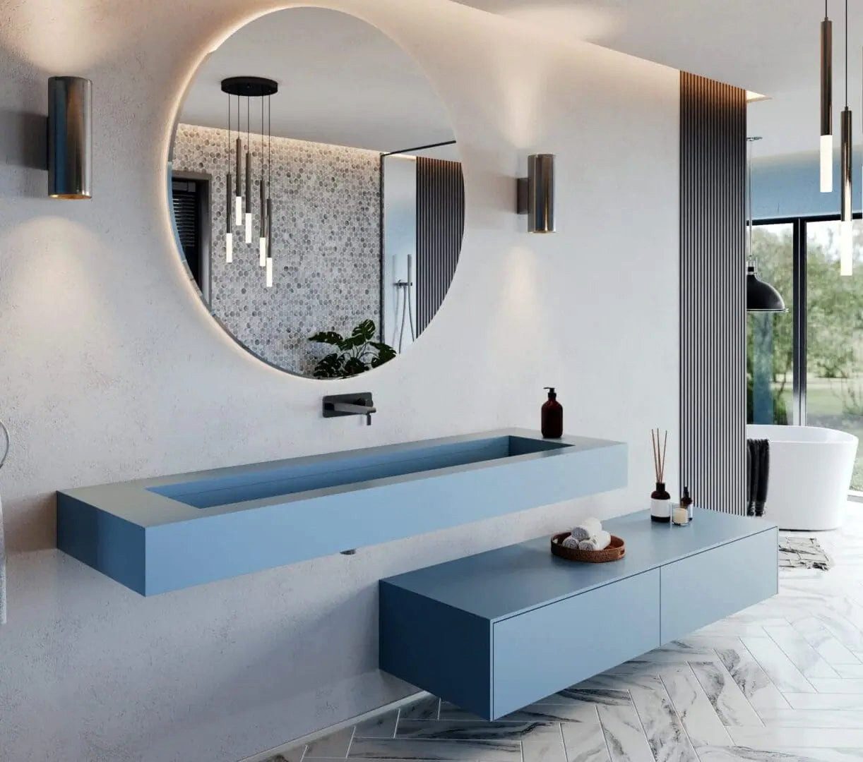 Henneke Waschtisch LG HIMACS® CuttingEdge in Sky Blue, Fugenlos aus Mineralwerkstoff