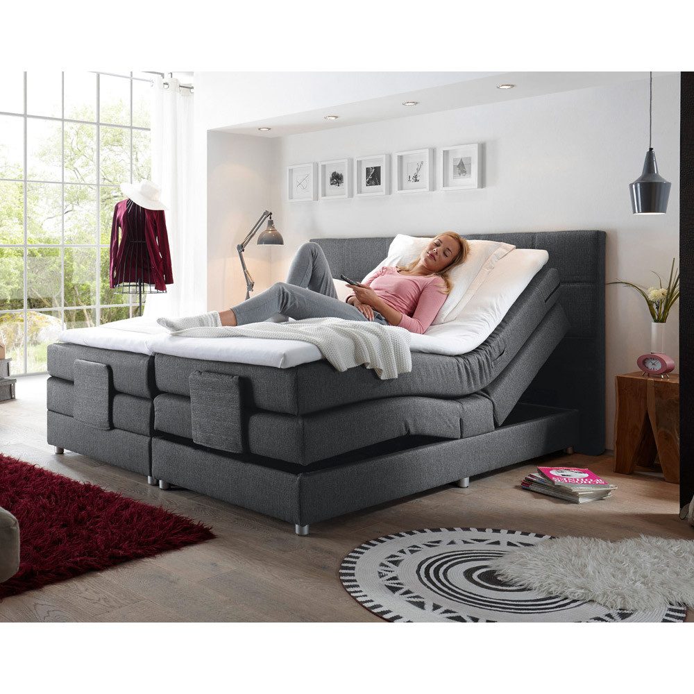 Lomadox Boxspringbett MANAUS-09, 180x200cm, H2-H3, elektrisch verstellbar, in stone, Komfort Topper