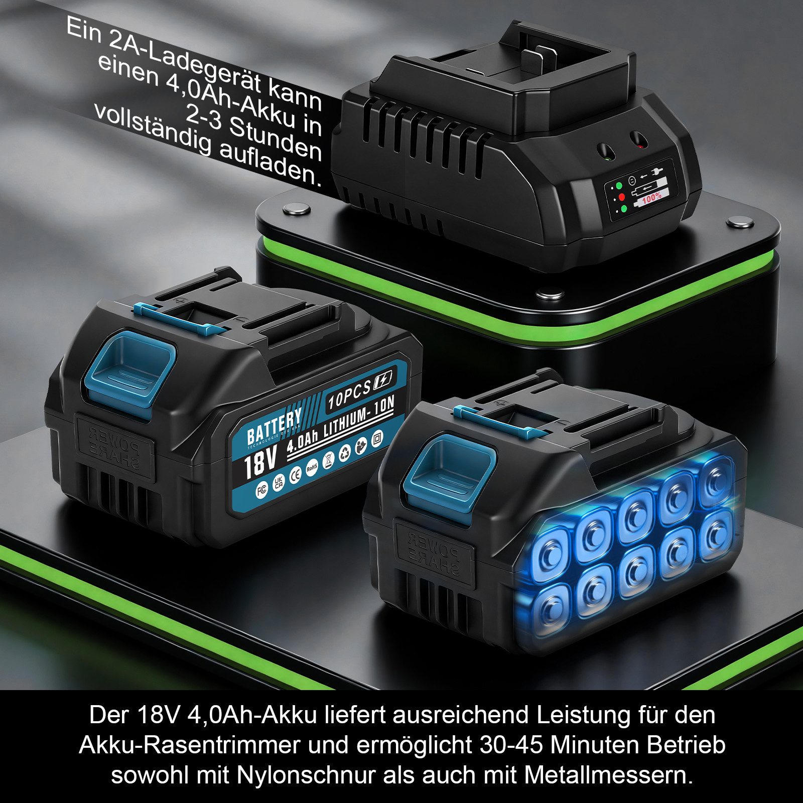 XERSEK Akku-Rasentrimmer 1200W Teleskop Freischneider mit 2×4Ah Akku, 7 Klingentypen Motorsense, (Kühlaluminiumblock, 16800U/min Bürstenloser Motor), Unkrautbürste für Höfe, Gärten und Kleinen