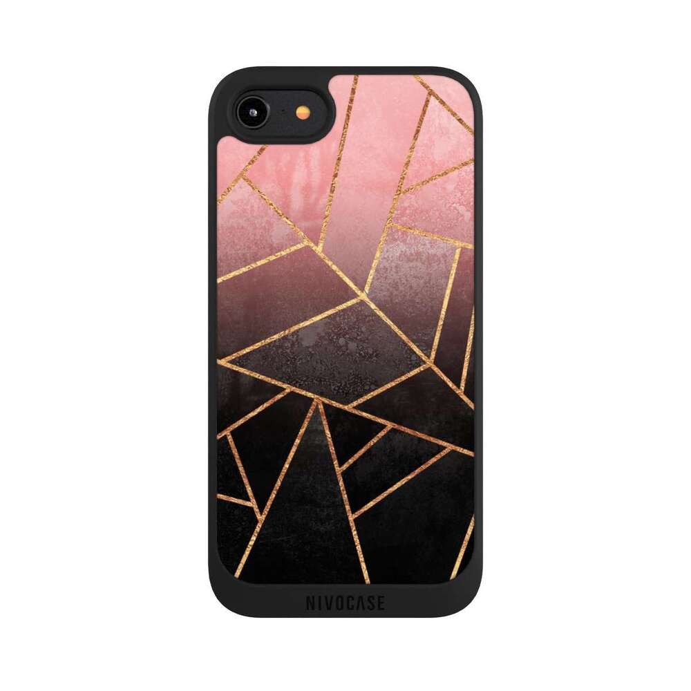 NIVOCASE Handyhülle Farbverlauf Geometric Gold & Kupfer Pink And Black Stone Gold Print, Apple iPhone 7 Handyhülle Hülle NIVOpure Case Schwarz