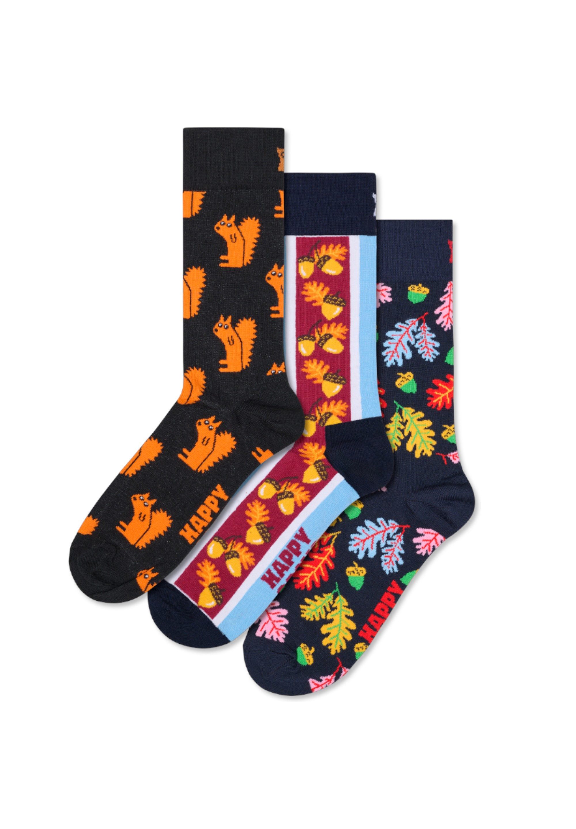 Happy Socks Basicsocken 3-Pack Fall Socks Gift Set Verstärkte Ferse, besserer Halt