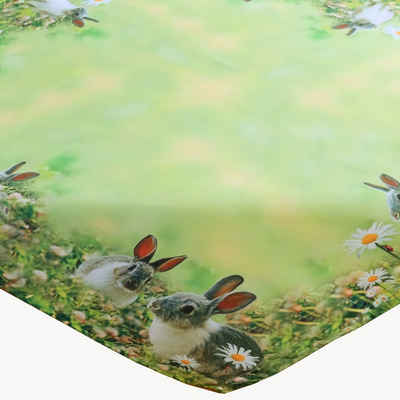 TextilDepot24 Tischdecke mit Osterhasen Tischdeko Frühling grün bunt, bedruckt