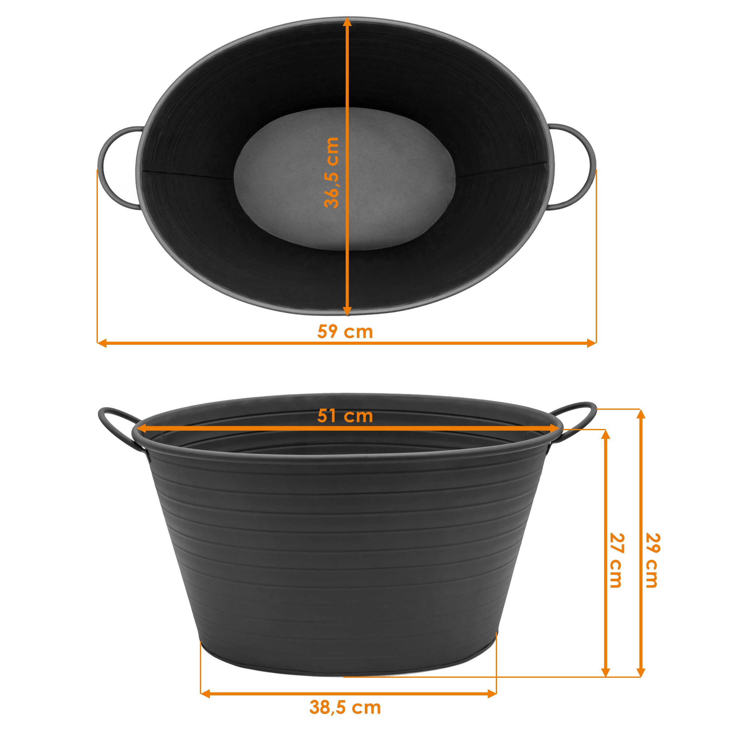Spetebo Pflanzschale Metallwanne oval mit Griffen 59 x 36 cm (Anzahl, 1 St., Stück), Praktische Metallgriffe