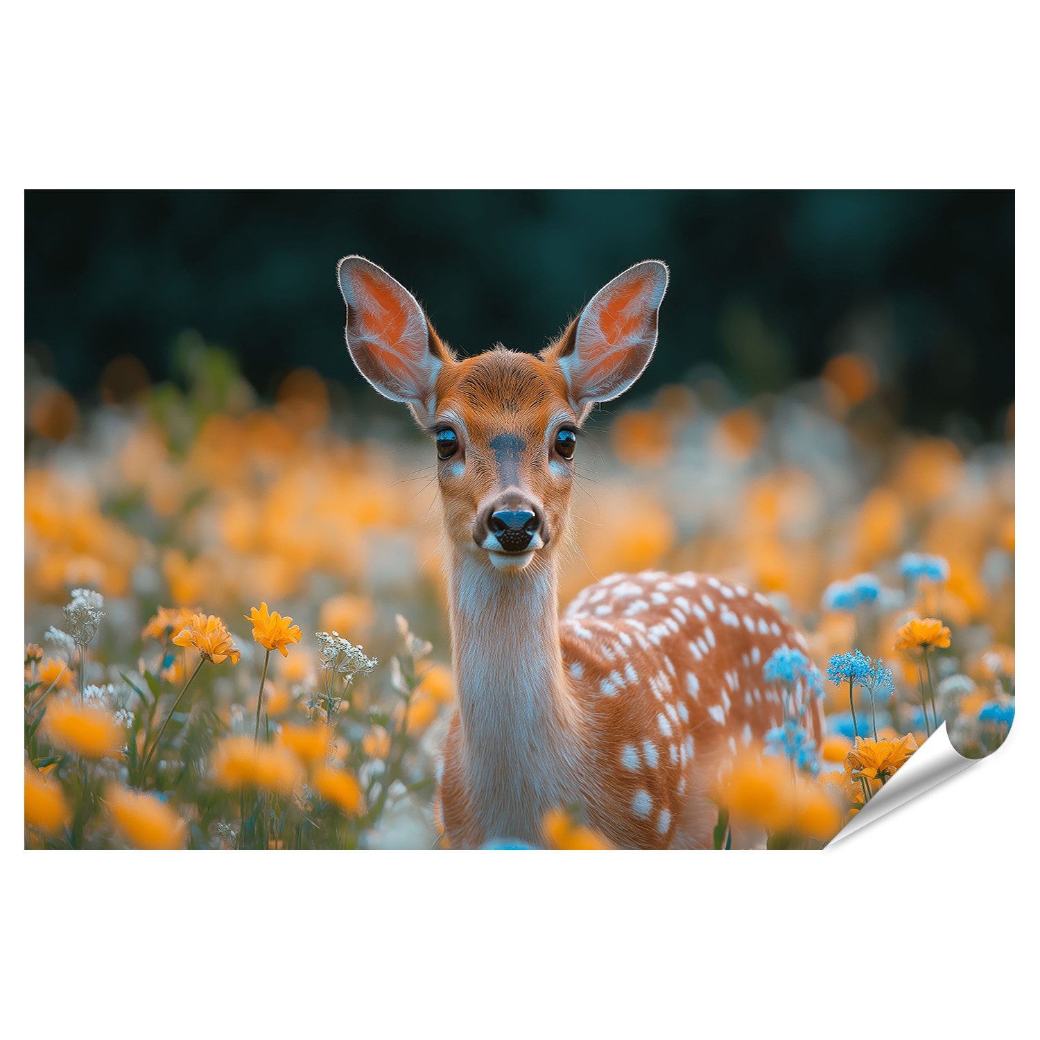 islandburner Poster, Rehkitz im Blumenfeld