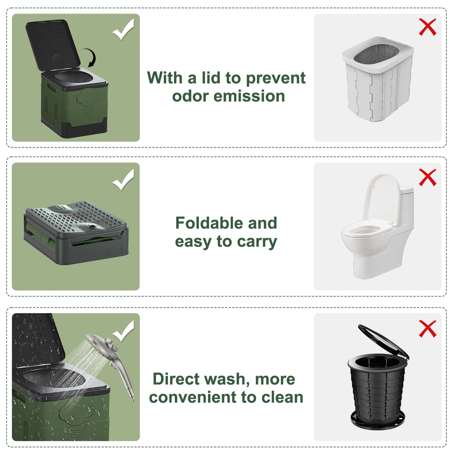 OSTWOLKE Campingtoilette mit Beutel & Deckel 150KG Outdoor-Toilette tragbare Mobile Campingklo, (1-St), faltbar