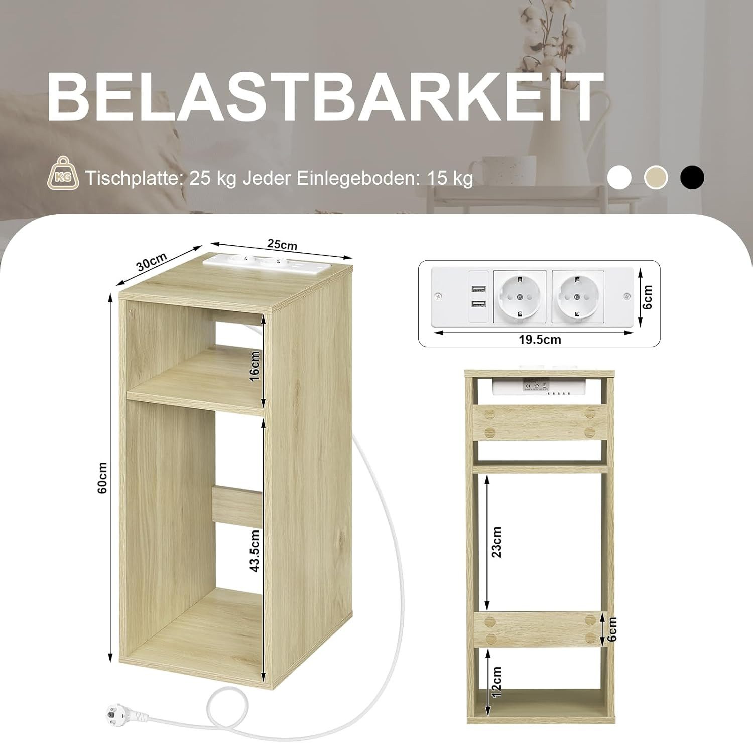 Woltu Nachttisch (2-St), mit Ladefunktion, schmaler Beistelltisch