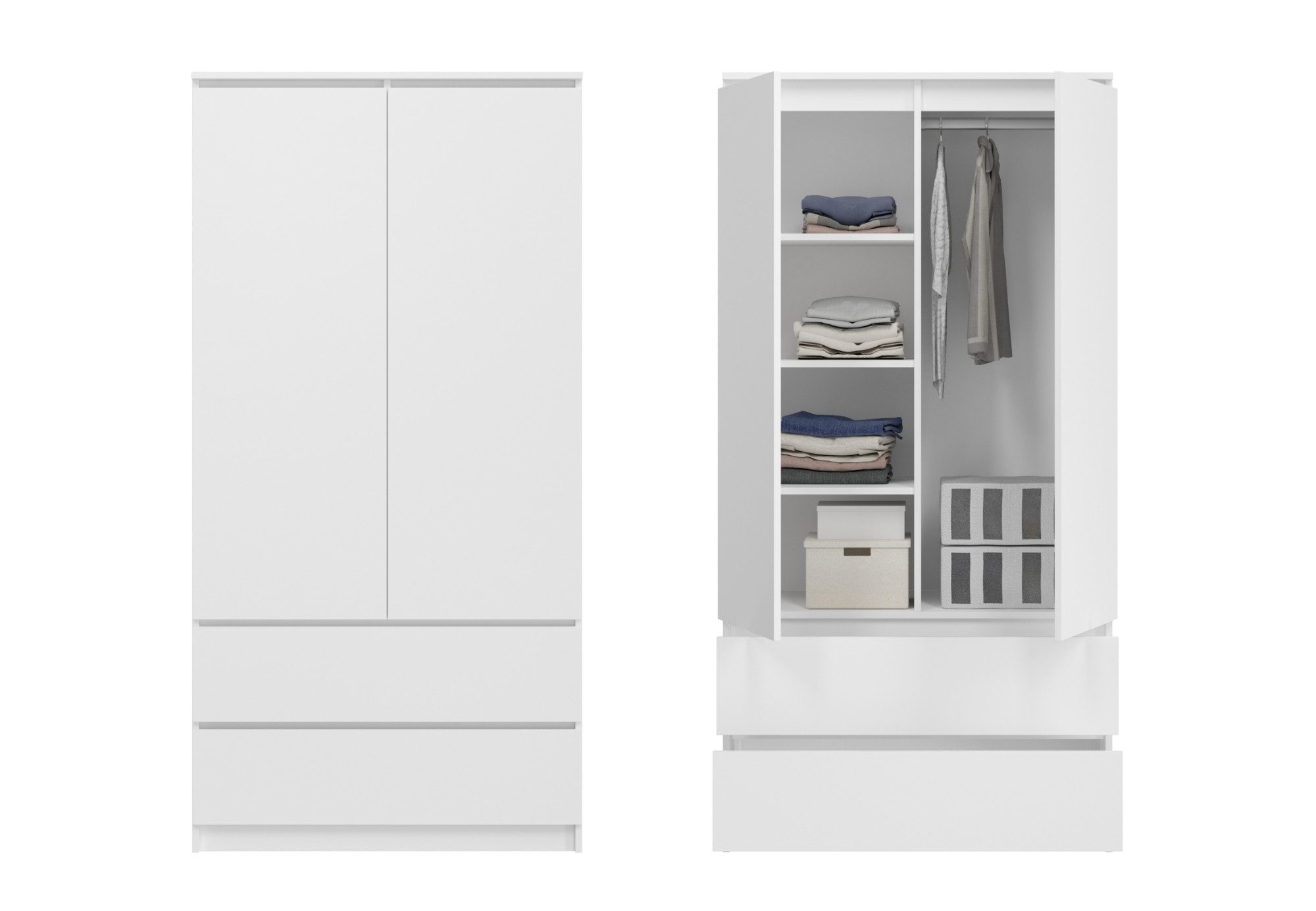 Home Collective Kleiderschrank Schrank 90cm breit mit 2 Schubladen, 3 Einlegeböden und Kleiderstange (Haushaltsschrank Schrank Organizer für Schlafzimmer Flur Keller Büro) robust & vielseitig viel Stauraum 90x50x180 (BxTxH) weiß