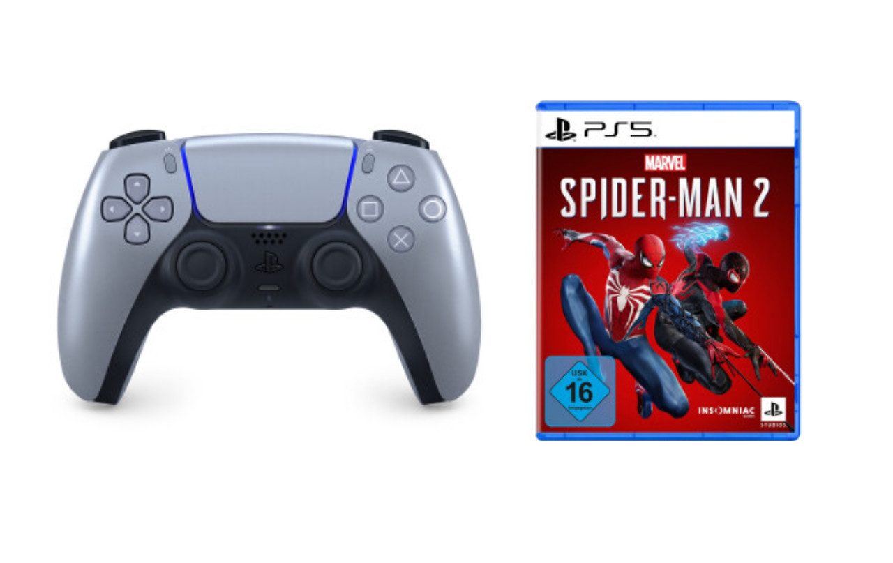 Playstation PS5 Controller Sterling Silver inkl. Spider-Man 2 PS5 DualSense Wireless-Controller (Spiele-Set, inkl. Spider-Man 2)