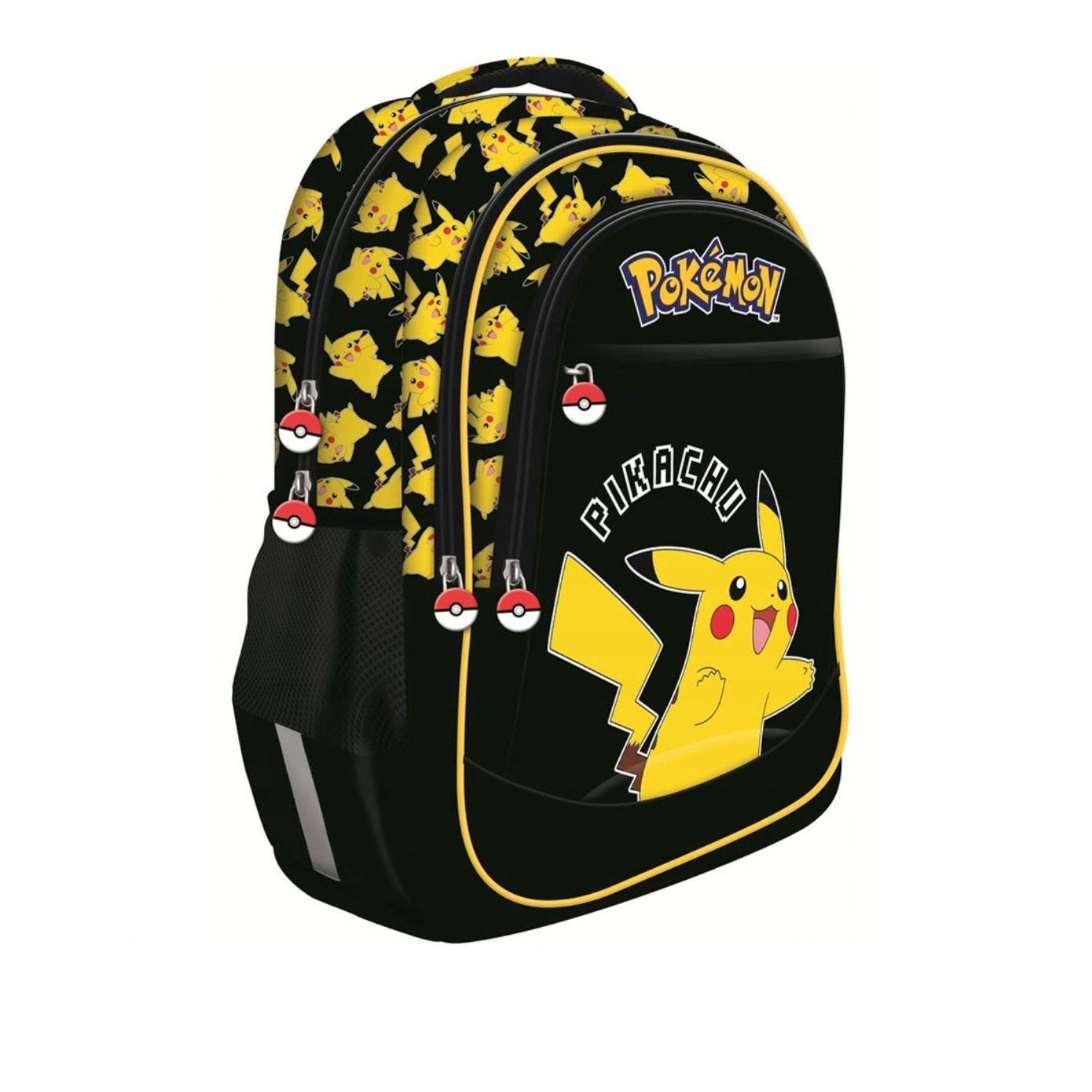 GOLDKIDS Schulranzen für Jungen und Mädchen, 4er-Set - (Schul-Rucksack für Kinder mit, 1-tlg., Federmäppchen - Schuhbeutel und Regenschutz), - Pokemon Motiv - 1-3 Klasse