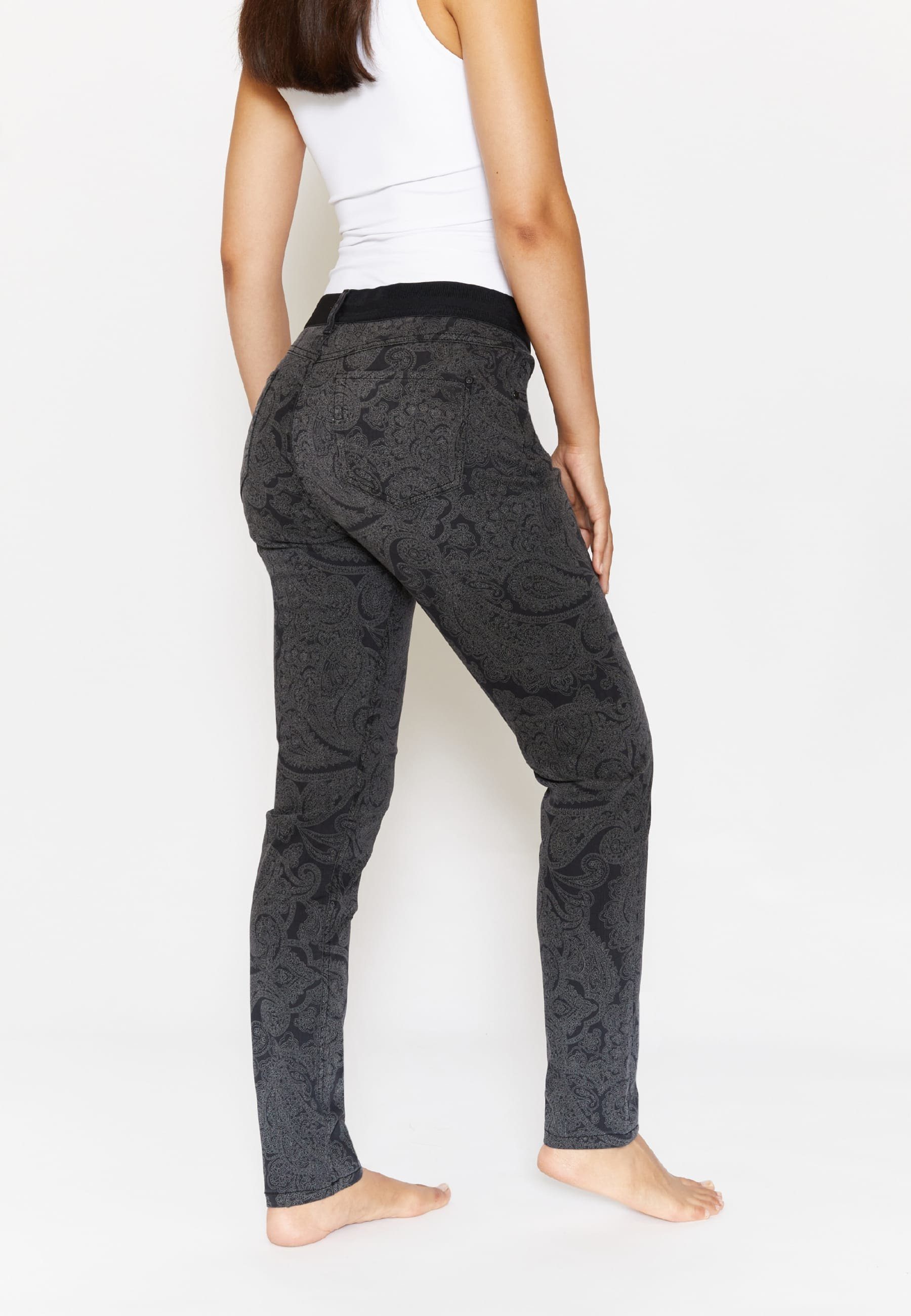 anthrazit Label-Applikationen Slim-fit-Jeans Paisley-Muster Jeans Size mit One ANGELS mit