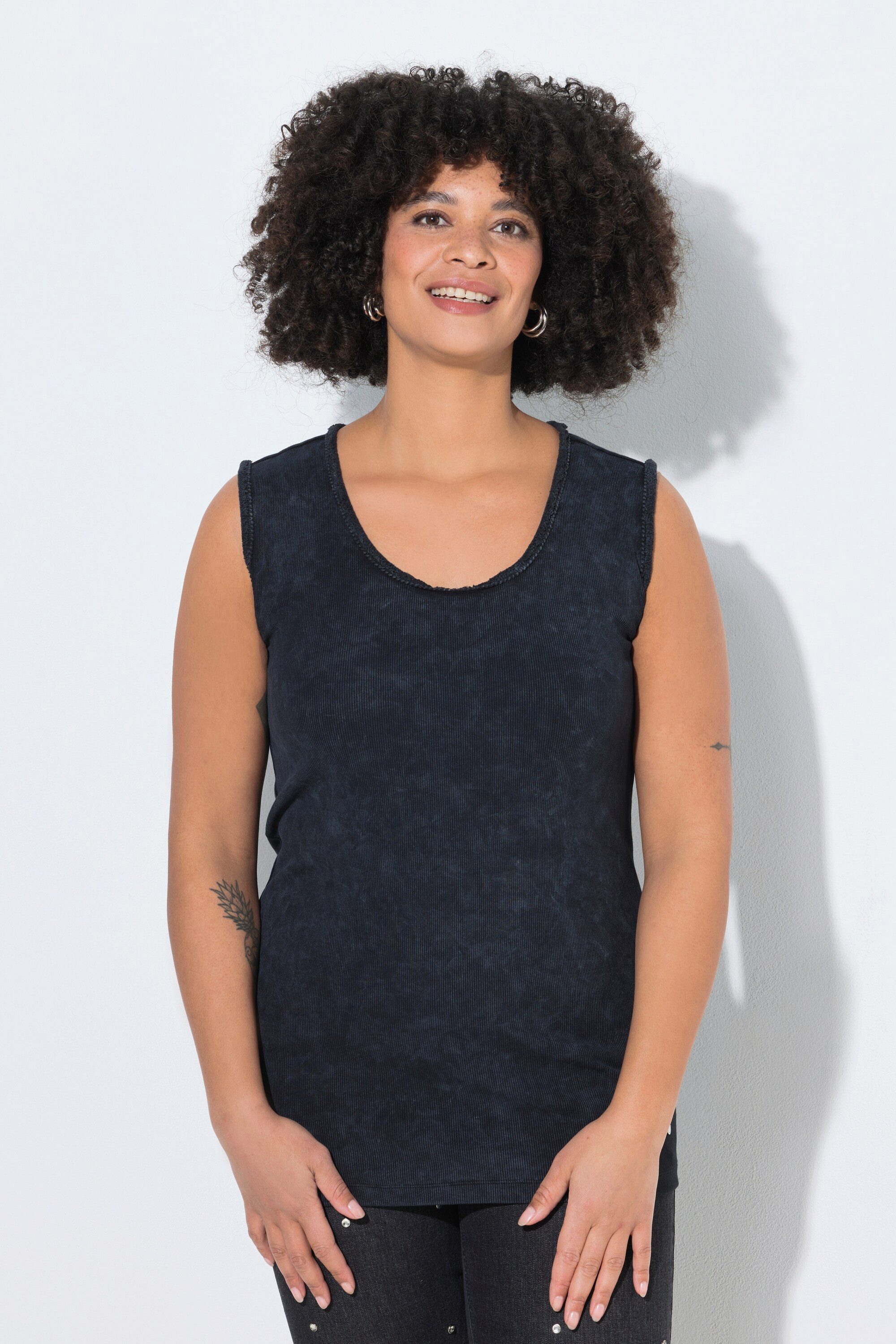 Angel of Style Longtop Top körpernahe Passform Fransenkanten