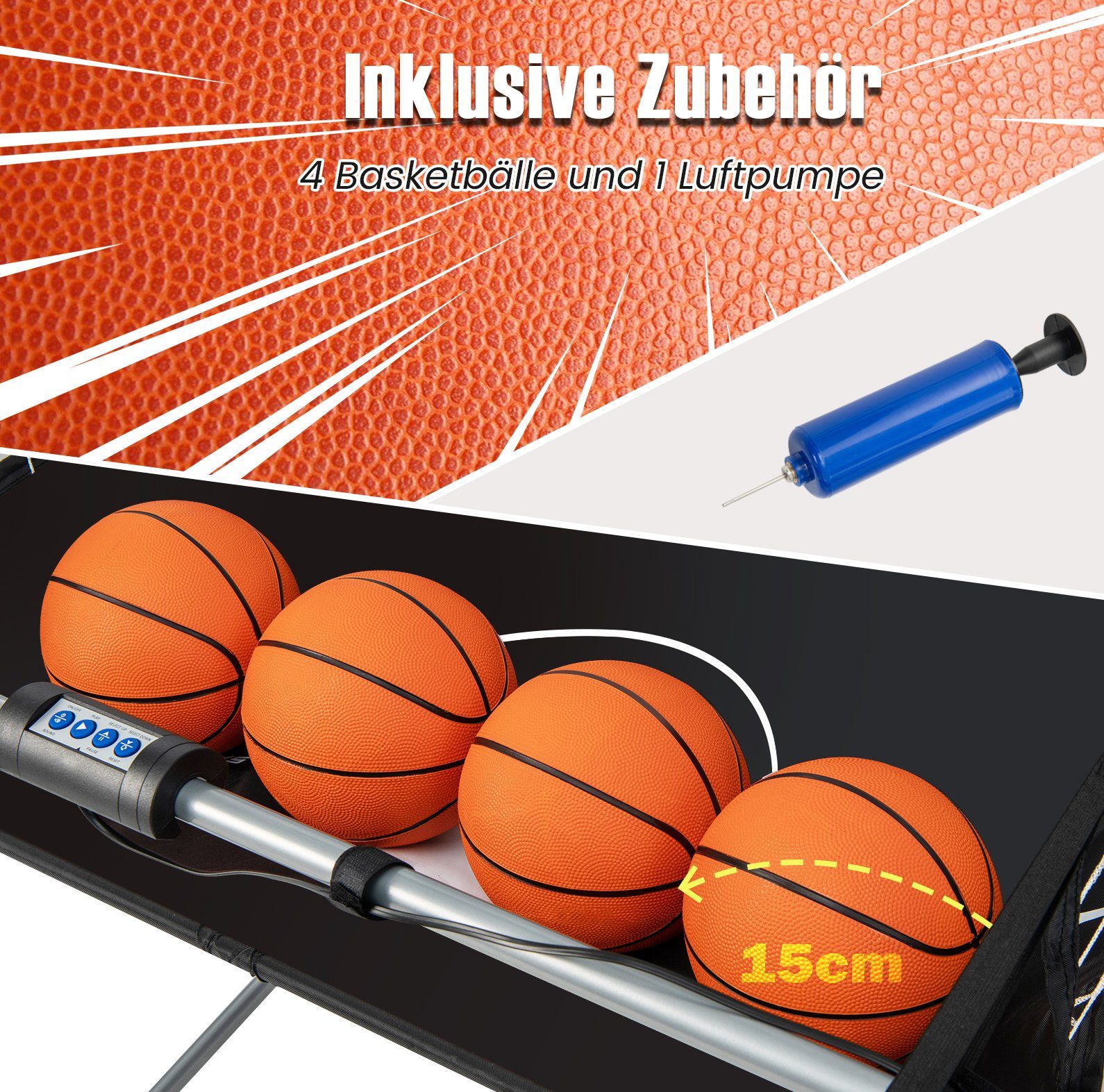 Basketballkorb Arcade-Basketballspiel, Bällen, klappbar inkl. 4 weiß COSTWAY