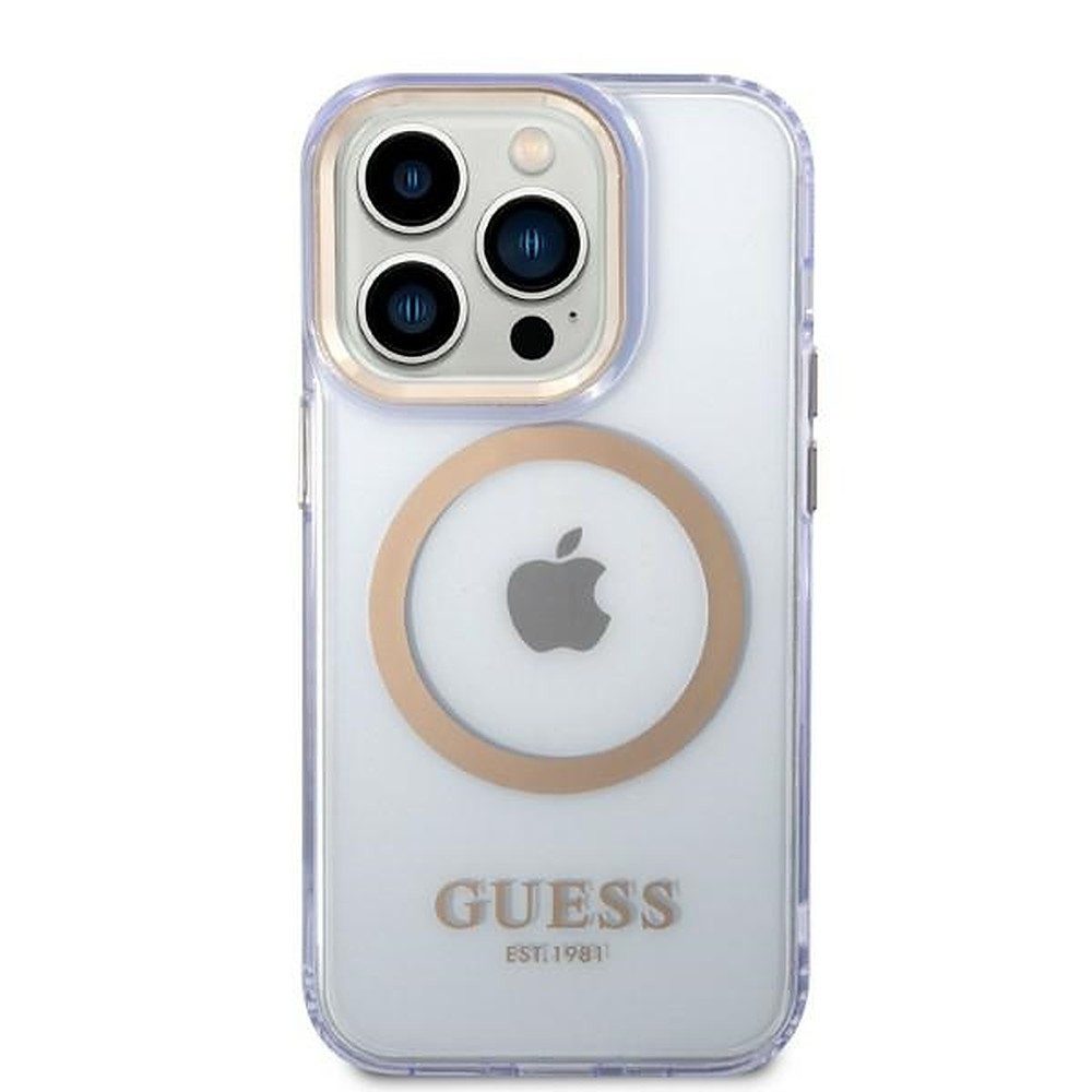 Guess Smartphone-Hülle Schutzhülle Handyhülle Magnethülle 6,1 Zoll, MagSafe, transparent, Kameraschutz, stoßdämpfend