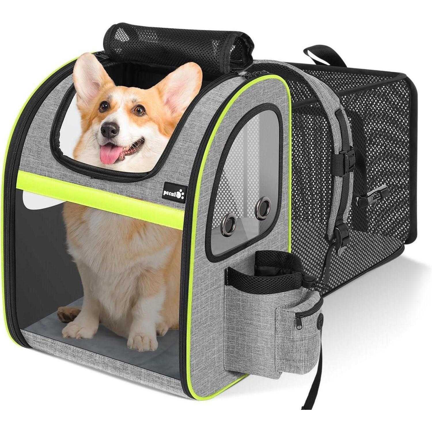 LuxusKollektion Tiertransporttasche Hunderucksack Katzenrucksack Faltbar Grau Erweiterbar Acryl (XL)