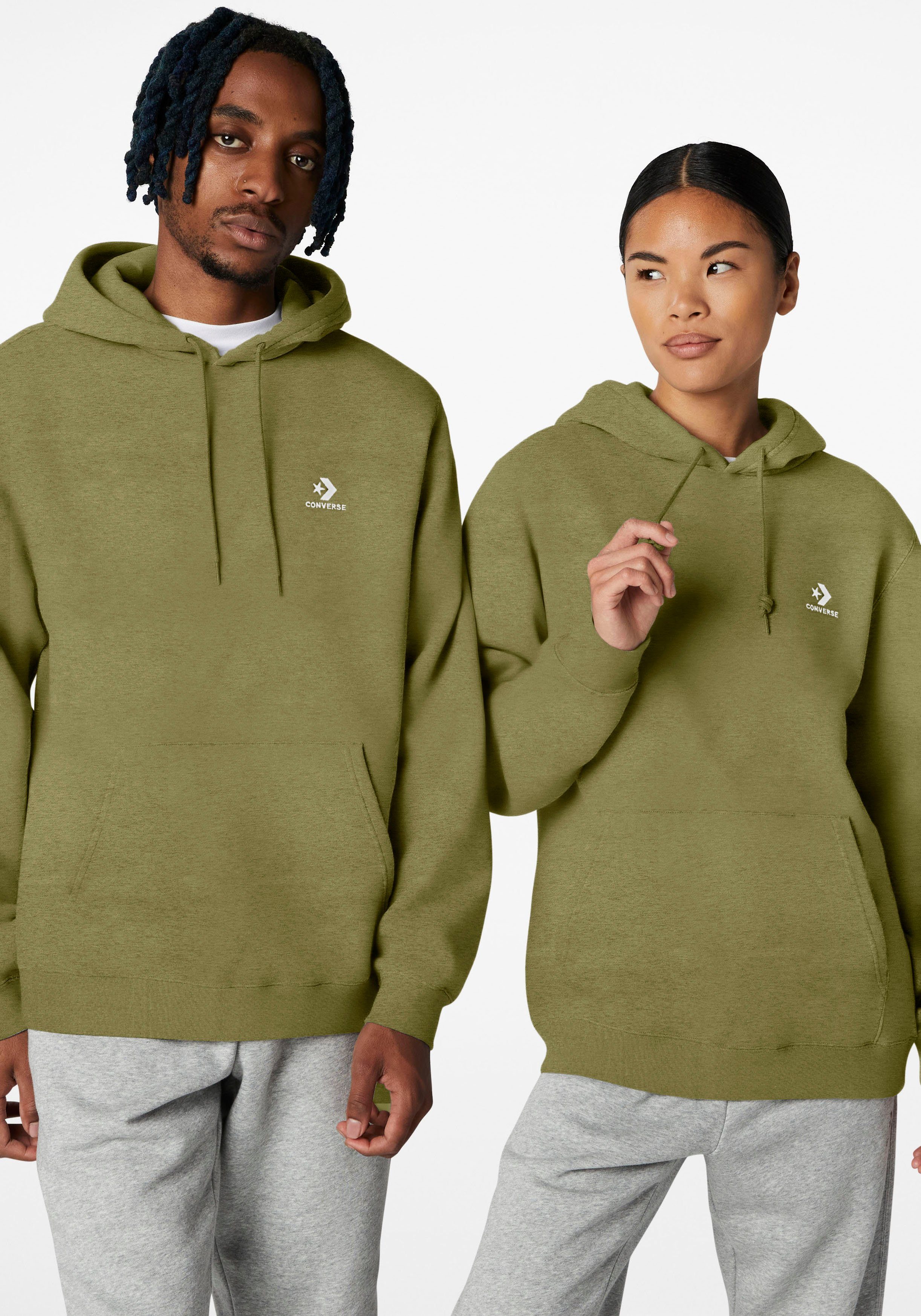 Converse Kapuzensweatshirt EMBROIDERED STAR CHEVRON FLEECE BACK Unisex HOODIE BRUSHED (1-tlg) olive