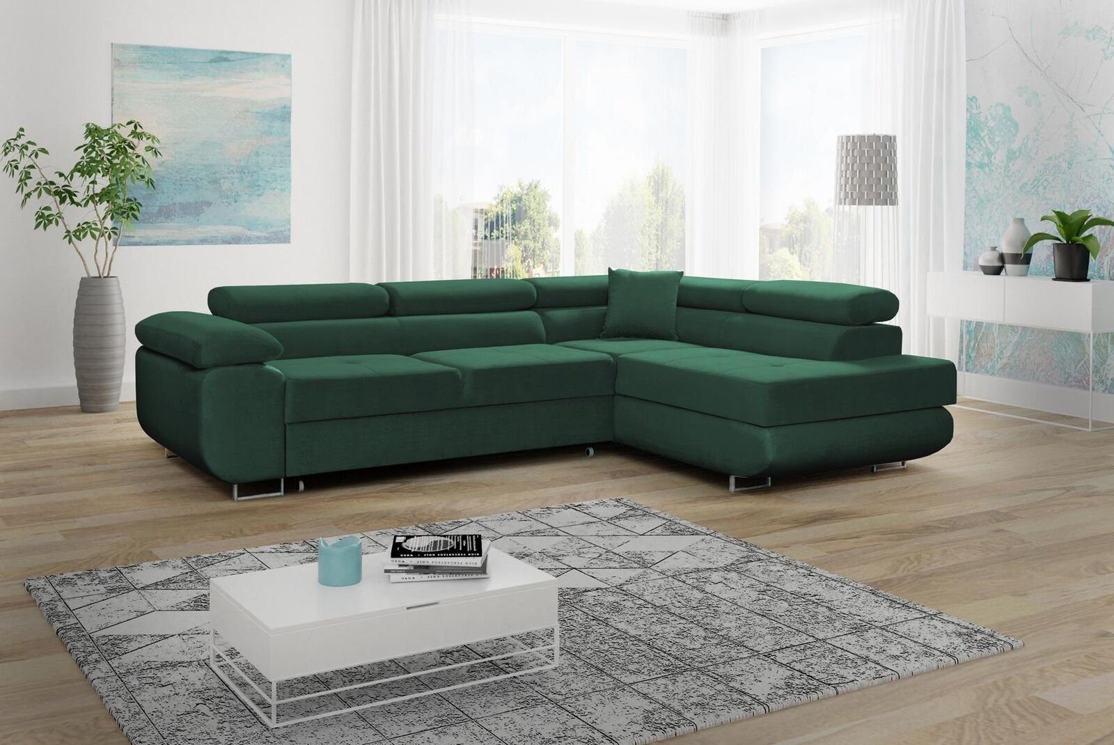 JVmoebel Ecksofa, Design Schlafsofa Möbel Textilpolster Couch Sofa L Form Ecksofa Grün