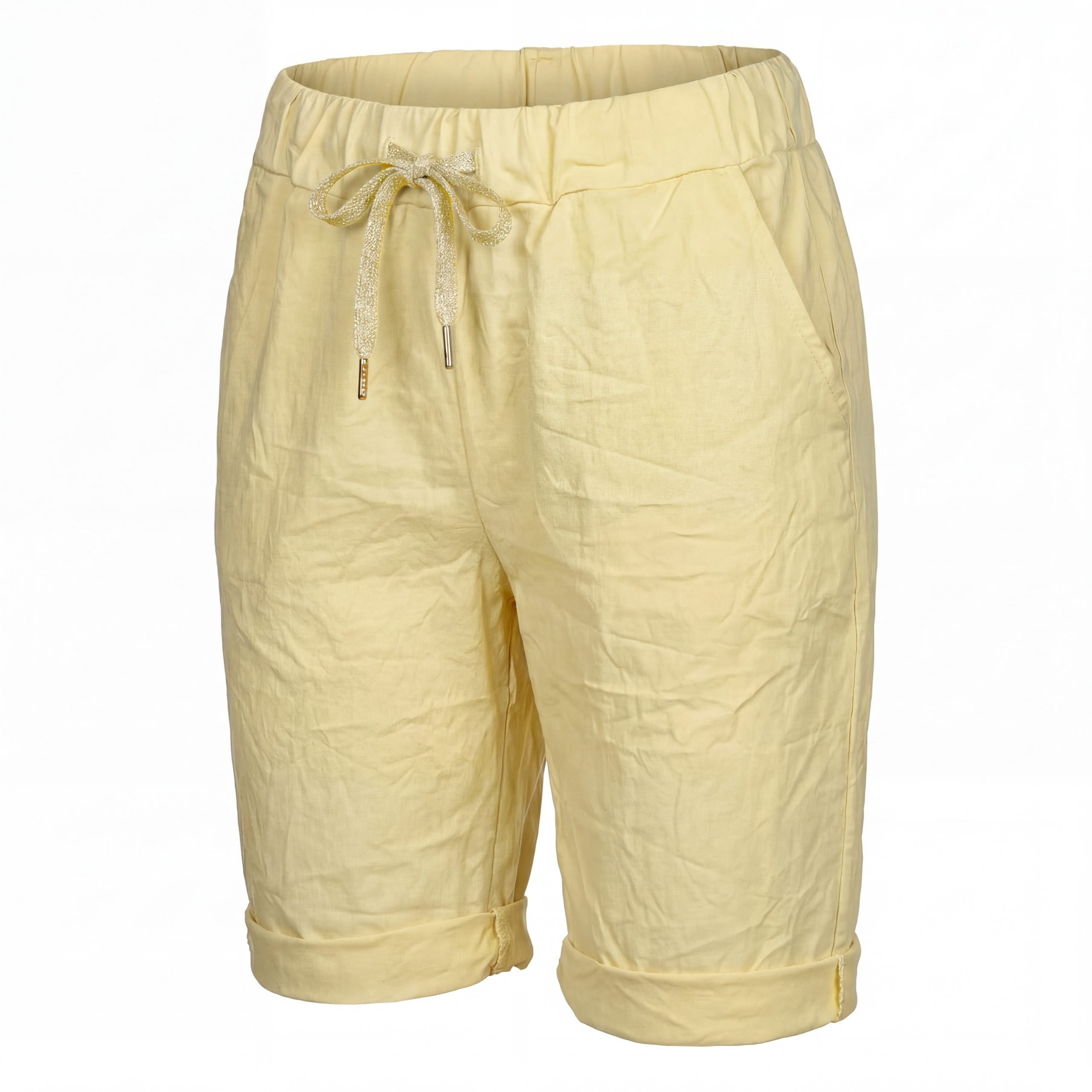 OriginalYou Chinoshorts Damenhose Kurze Damen Sommerhose Chino Shorts Schlupf Bermuda Stretchgewebe in modernem Knitterlook, elastischer Bund mit Kordelzug