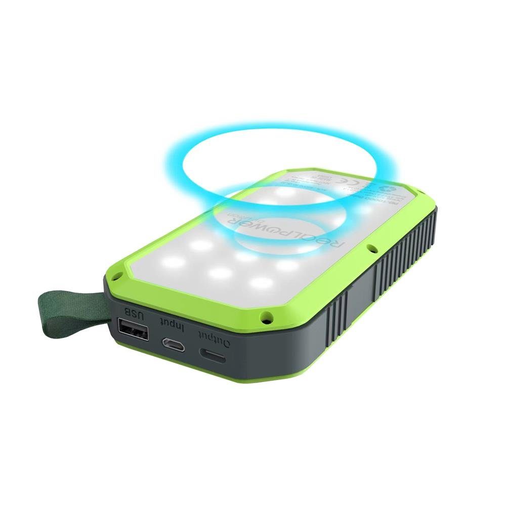 Realpower PB-10000 Solar Powerbank, mit LED Lampe 10000 mAh USB-C QI
