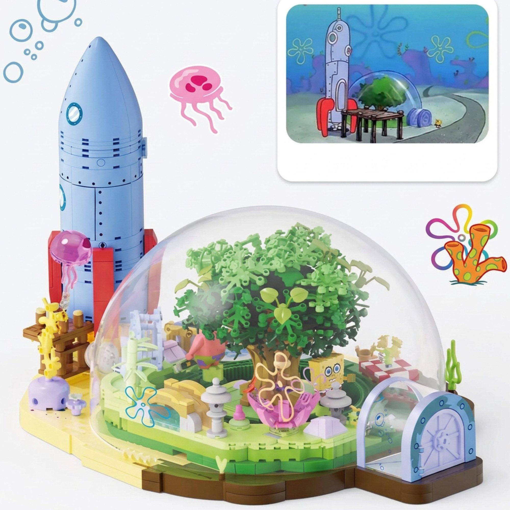 Athlix Sandy Cheeks Baumkuppel Klemmbausteine 1200 Bausteine Spielbausteine, DIY Montage mit 3 Figuren Spielzeug für Kinder