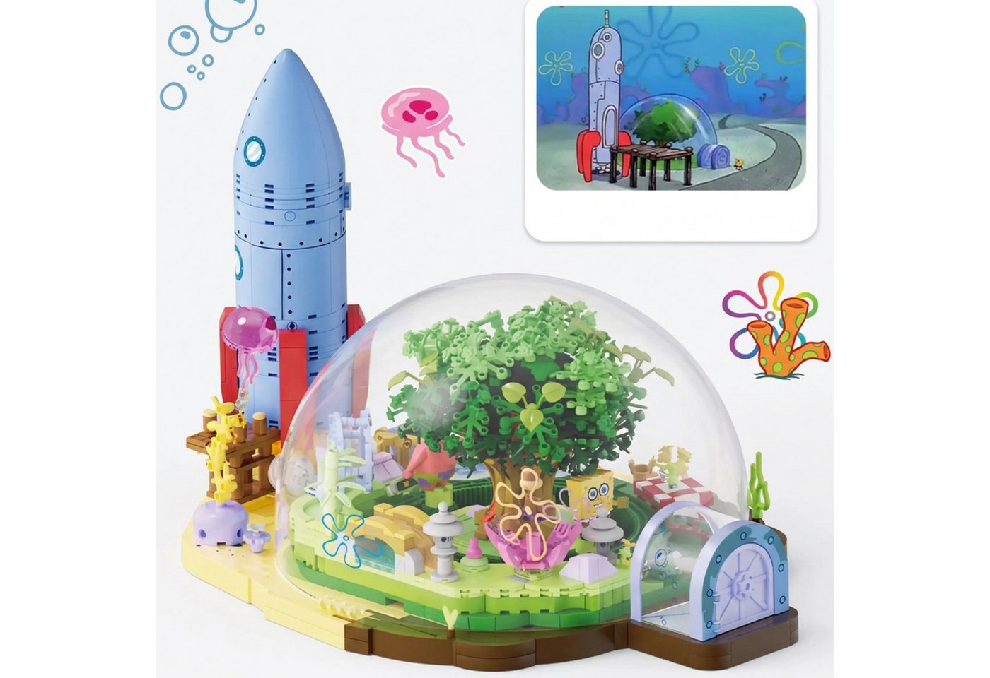 Athlix Sandy Cheeks Baumkuppel Klemmbausteine 1200 Bausteine Spielbausteine, DIY Montage mit 3 Figuren Spielzeug für Kinder