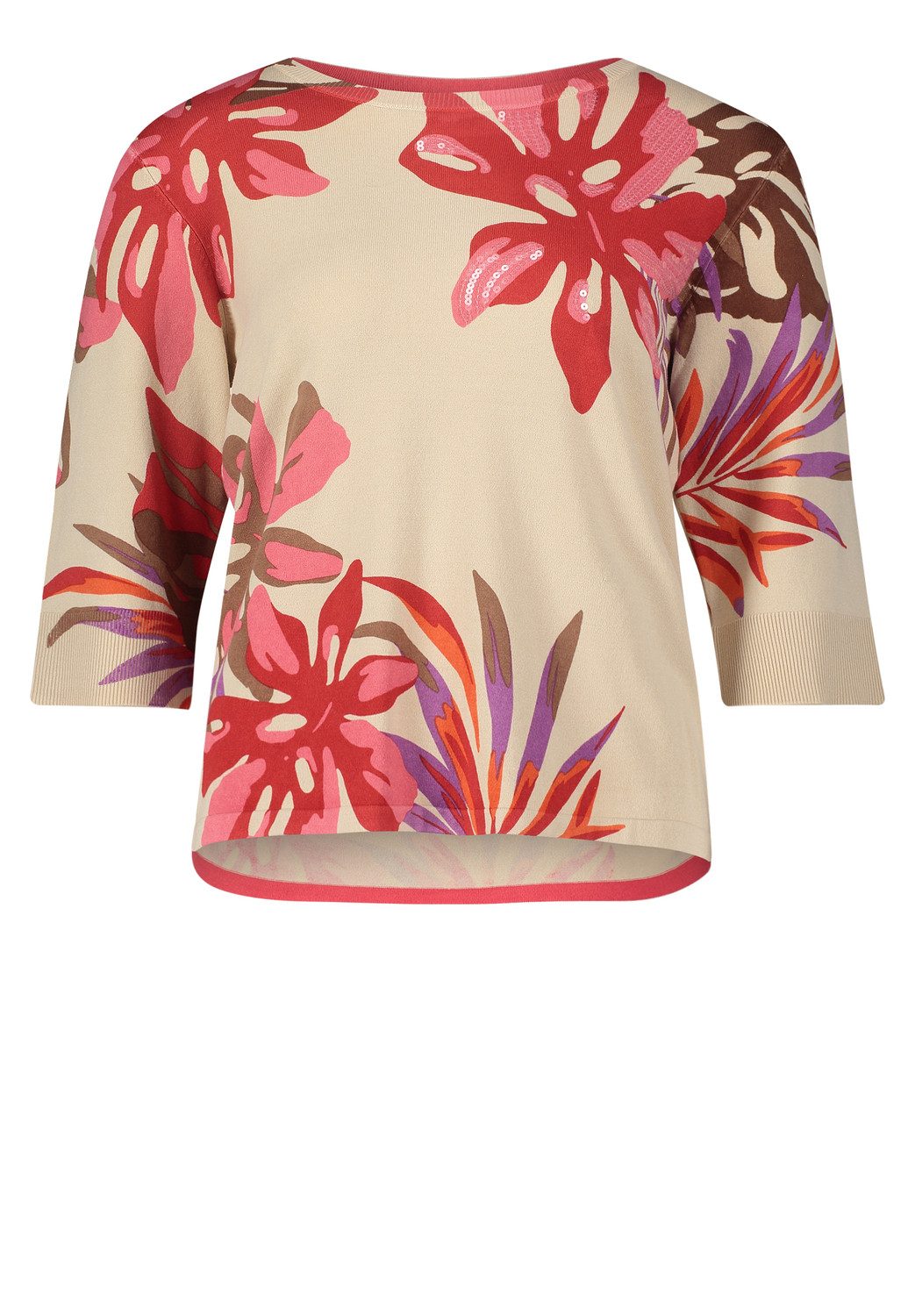 Betty Barclay Sweatshirt Strickpullover Kurz 3/4 Arm, Red/Beige