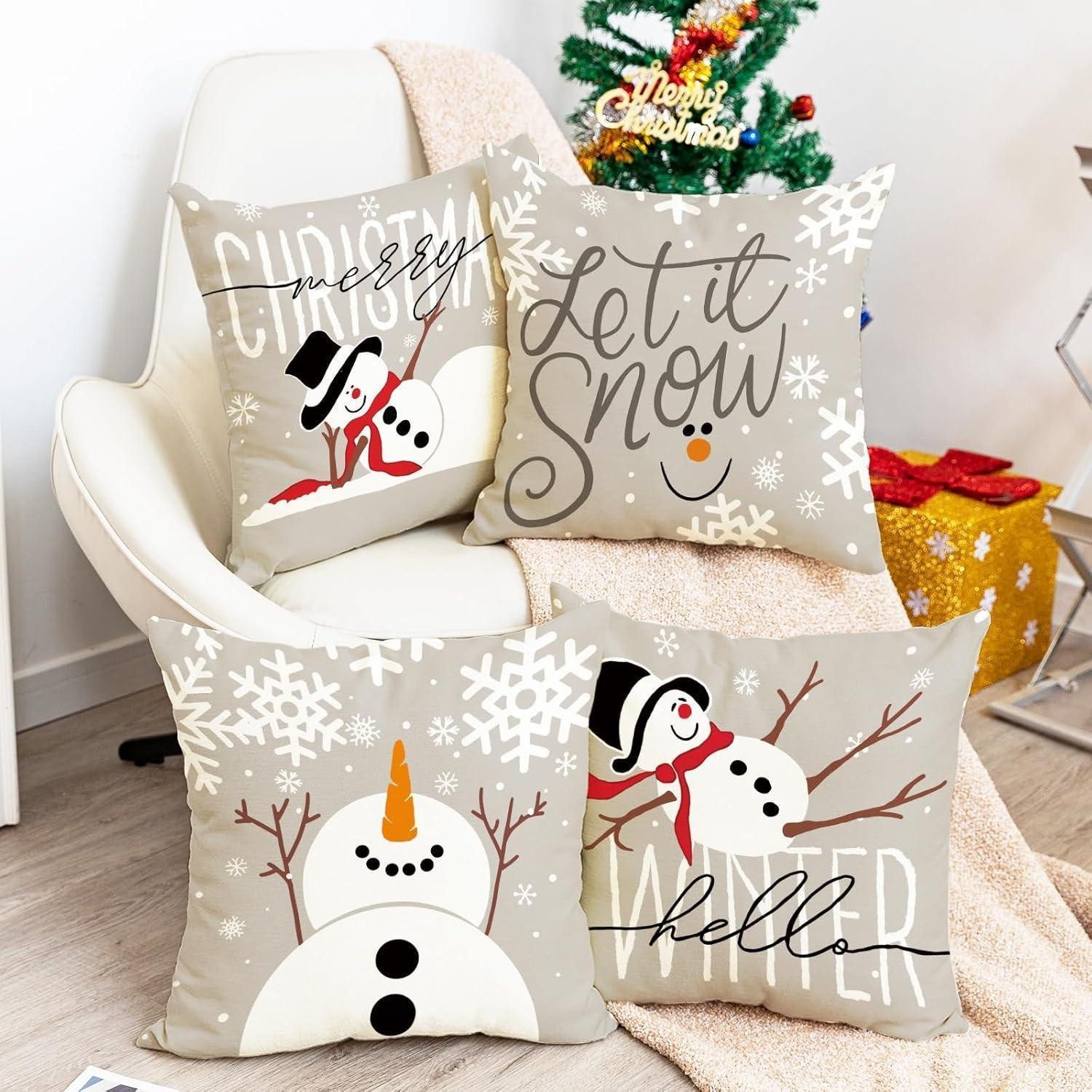 LuxusKollektion Hängedekoration Weihnachtskissenbezug 4er Set Weihnachtsdeko 40x40cm Grau Festlich