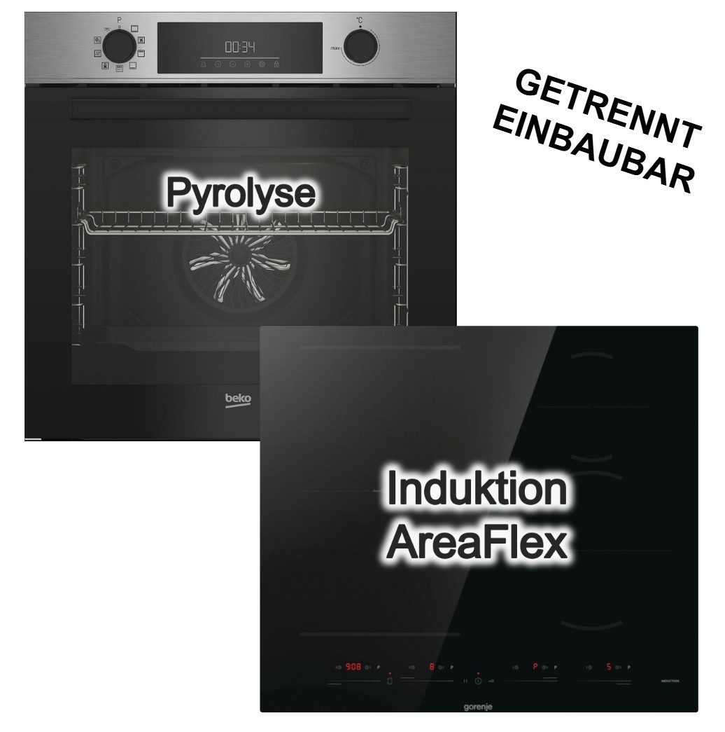 BEKO Backofen-Set Einbaubackofen Beko Pyrolyse + Gorenje Induktionskochfeld Flex Booster, mit Nein, Pyrolyse-Selbstreinigung
