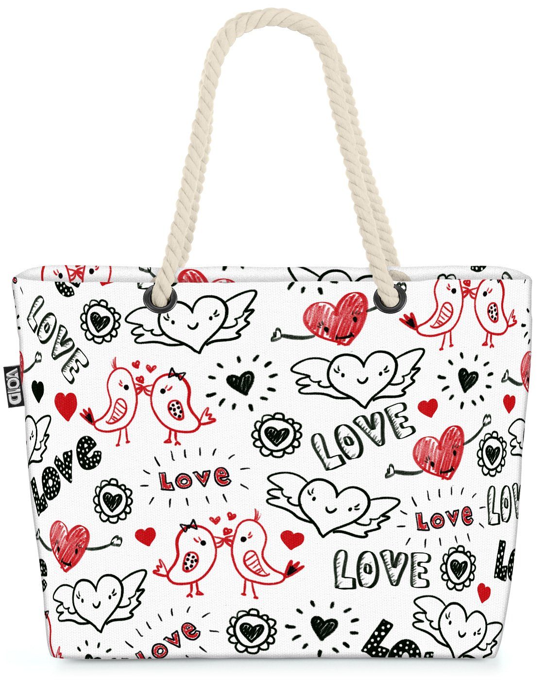 VOID Strandtasche (1-tlg), Valentinstag Vögel Liebe Beach Bag Geschenk Pärchen Paar Verliebt Love Herzen